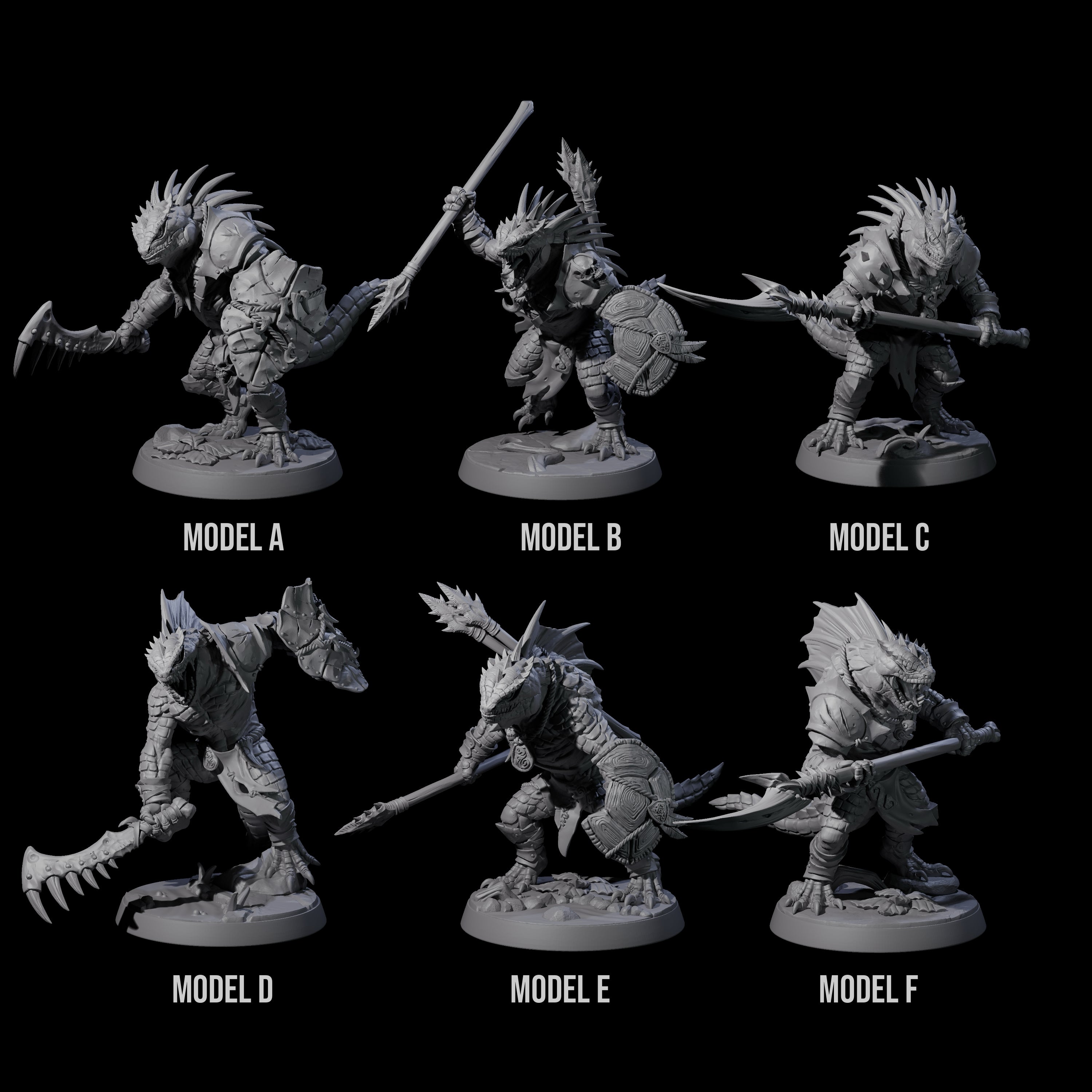 Six Spiky Lizardfolk Miniature for Dungeons and Dragons, Pathfinder or other TTRPGs