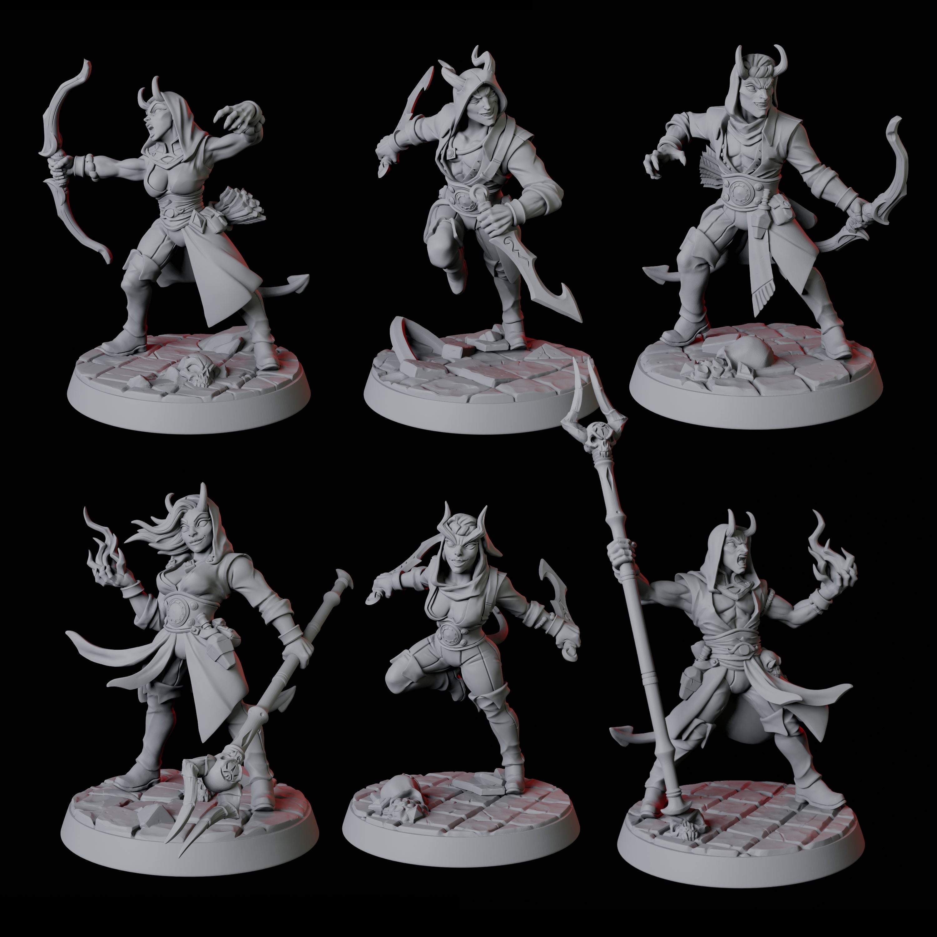 Six Tiefling Trickster Fighters Miniature for Dungeons and Dragons, Pathfinder or other TTRPGs