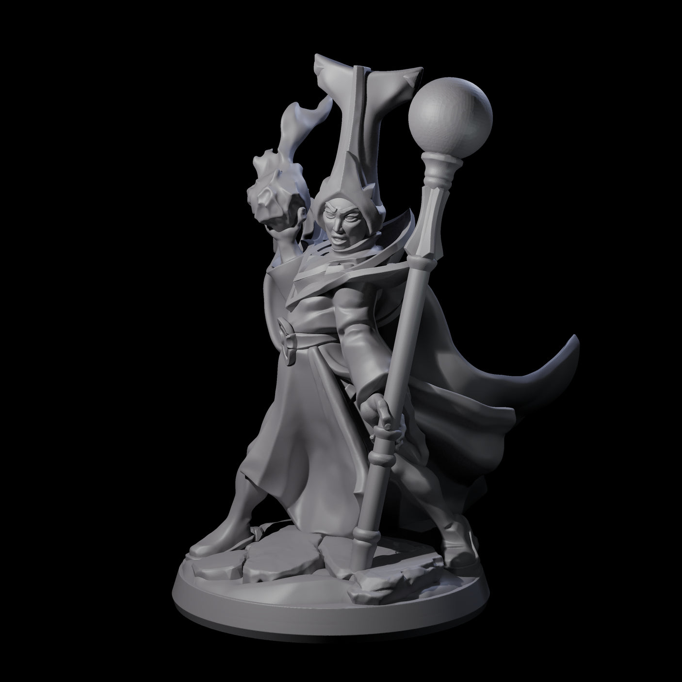 Slinging Mega Hat Wizard Miniature for Dungeons and Dragons, Pathfinder or other TTRPGs