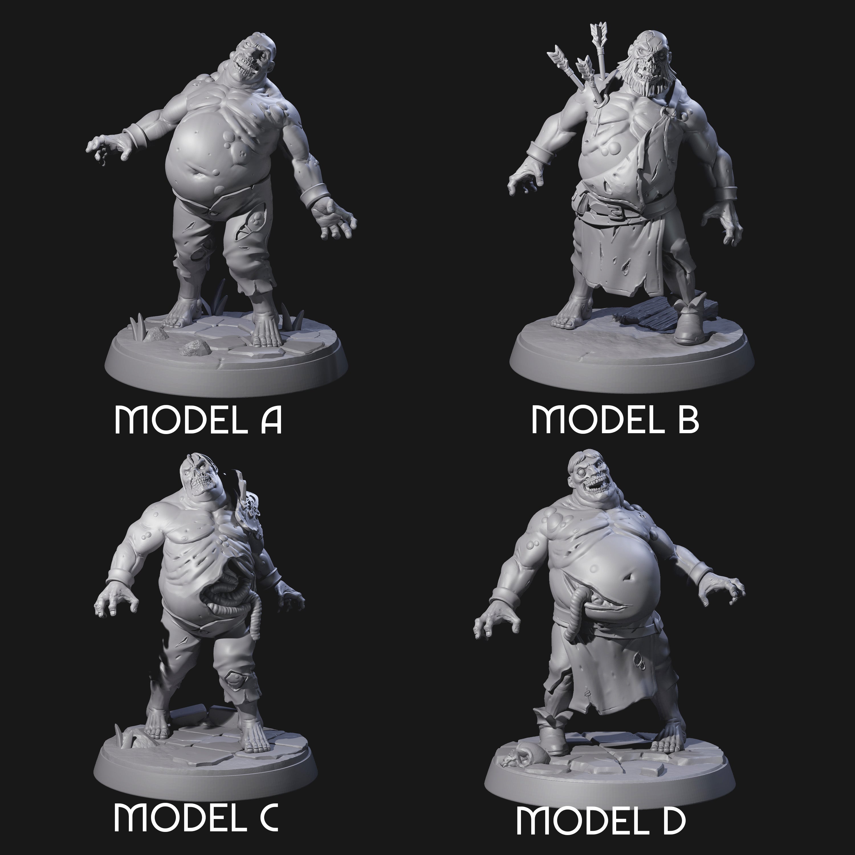 Smelly Bloated Zombie Shamblers Miniature for Dungeons and Dragons, Pathfinder or other TTRPGs