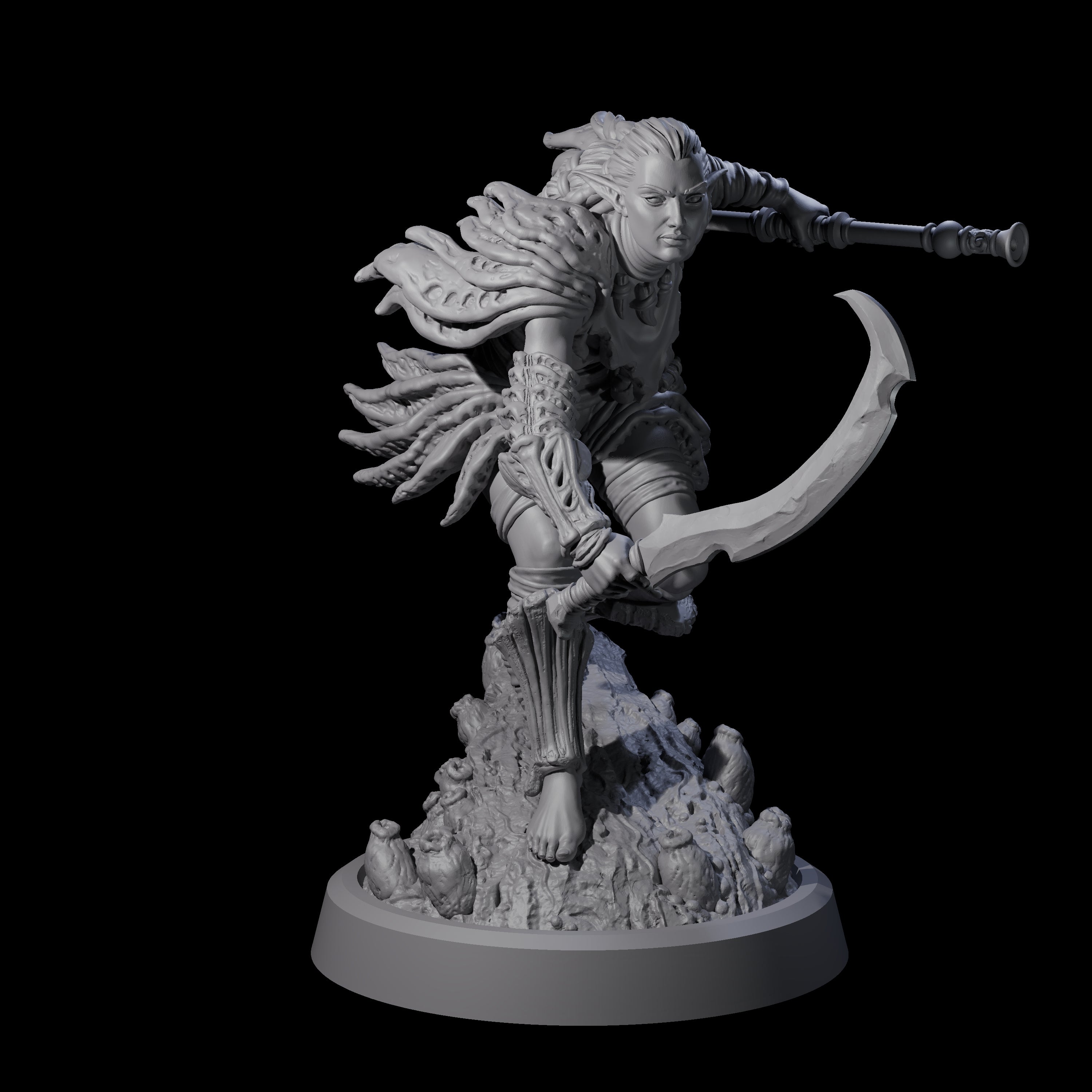 Stalking Blowdart Tribeswoman Miniature for Dungeons and Dragons, Pathfinder or other TTRPGs