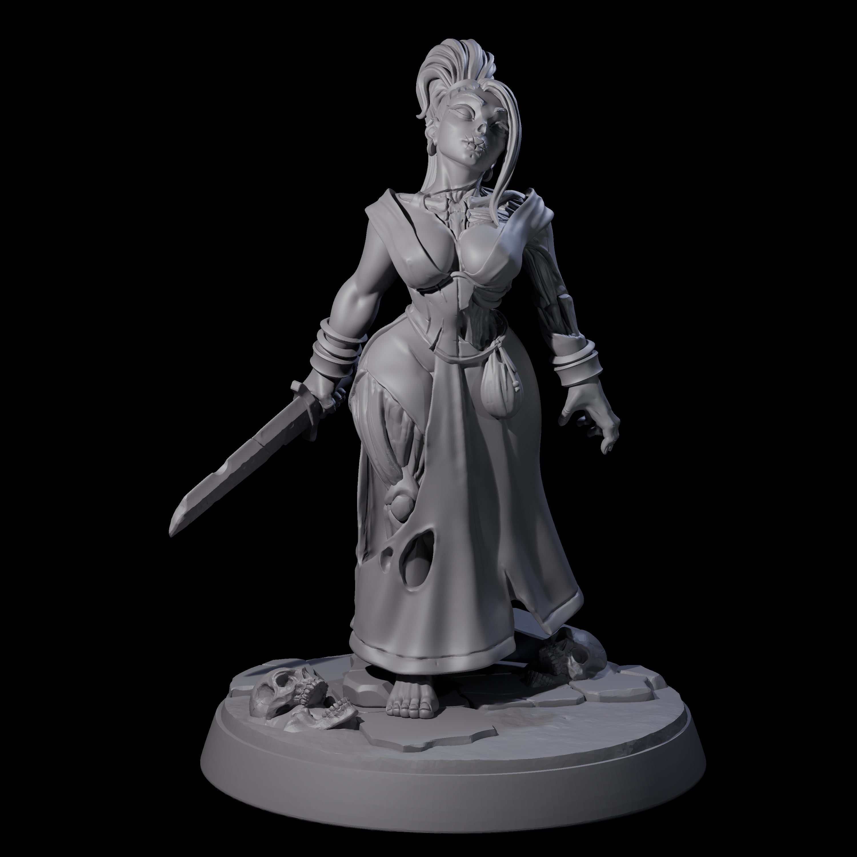 Stitched Up Zombie Necromancer Pinup Miniature for Dungeons and Dragons, Pathfinder or other TTRPGs