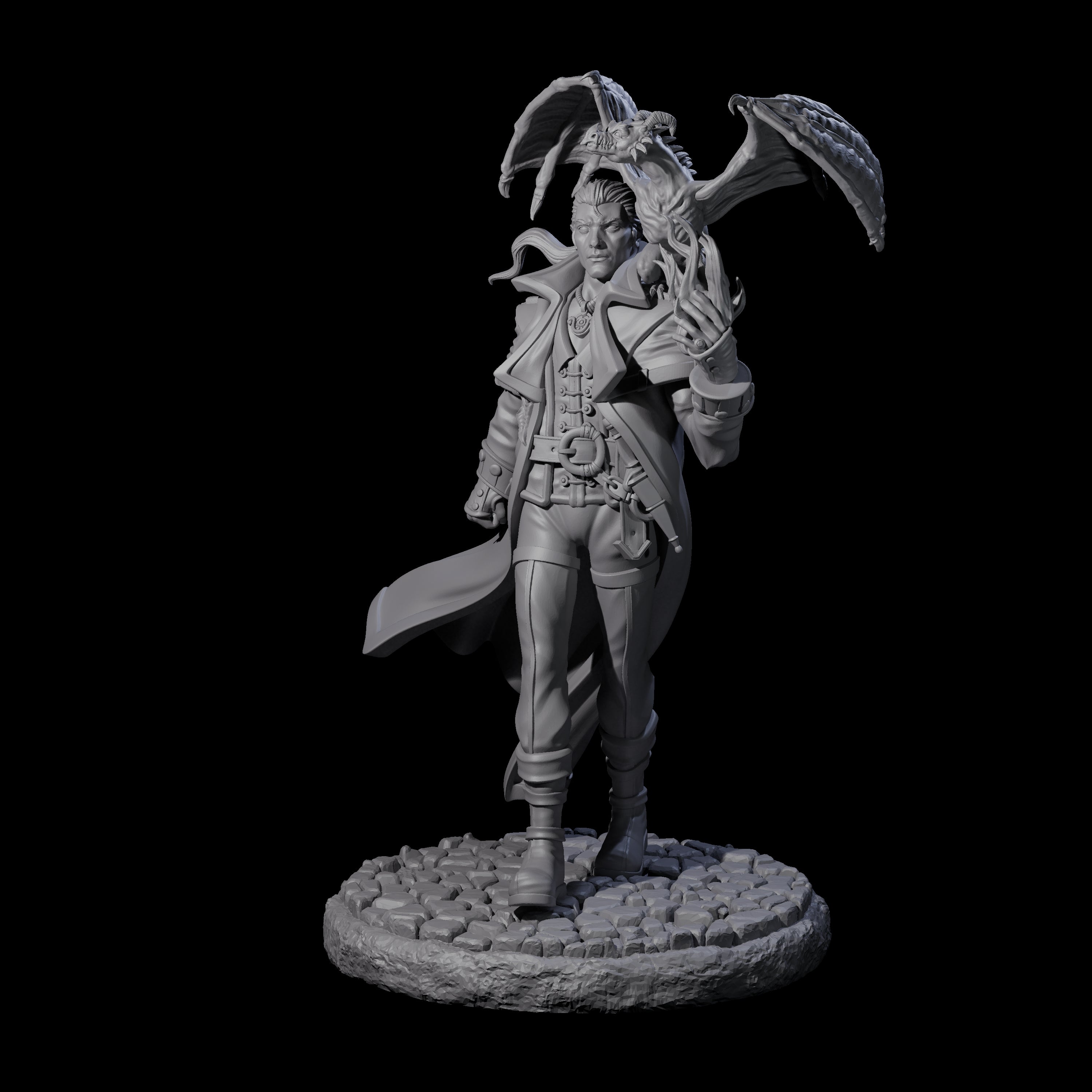Strolling Wizard with Dragonkin Pet Miniature for Dungeons and Dragons, Pathfinder or other TTRPGs