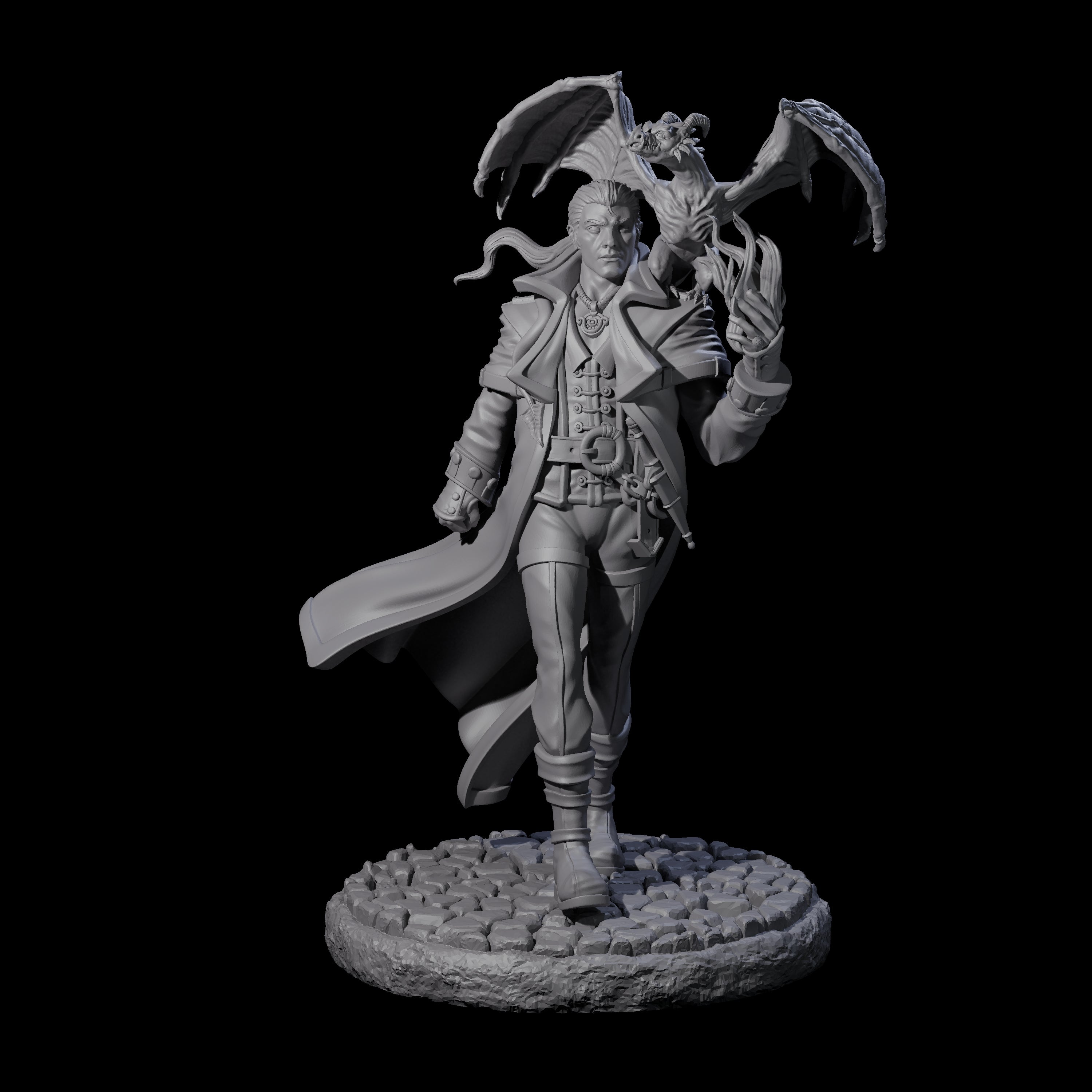 Strolling Wizard with Dragonkin Pet Miniature for Dungeons and Dragons, Pathfinder or other TTRPGs