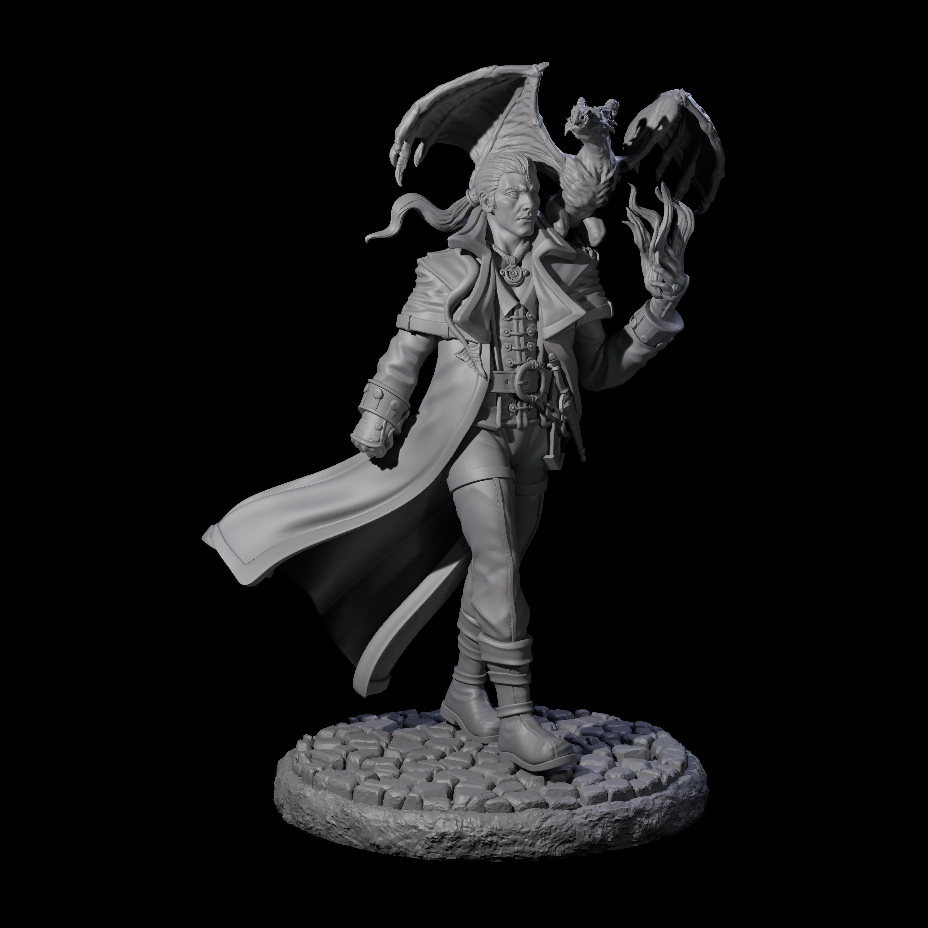 Strolling Wizard with Dragonkin Pet Miniature for Dungeons and Dragons, Pathfinder or other TTRPGs