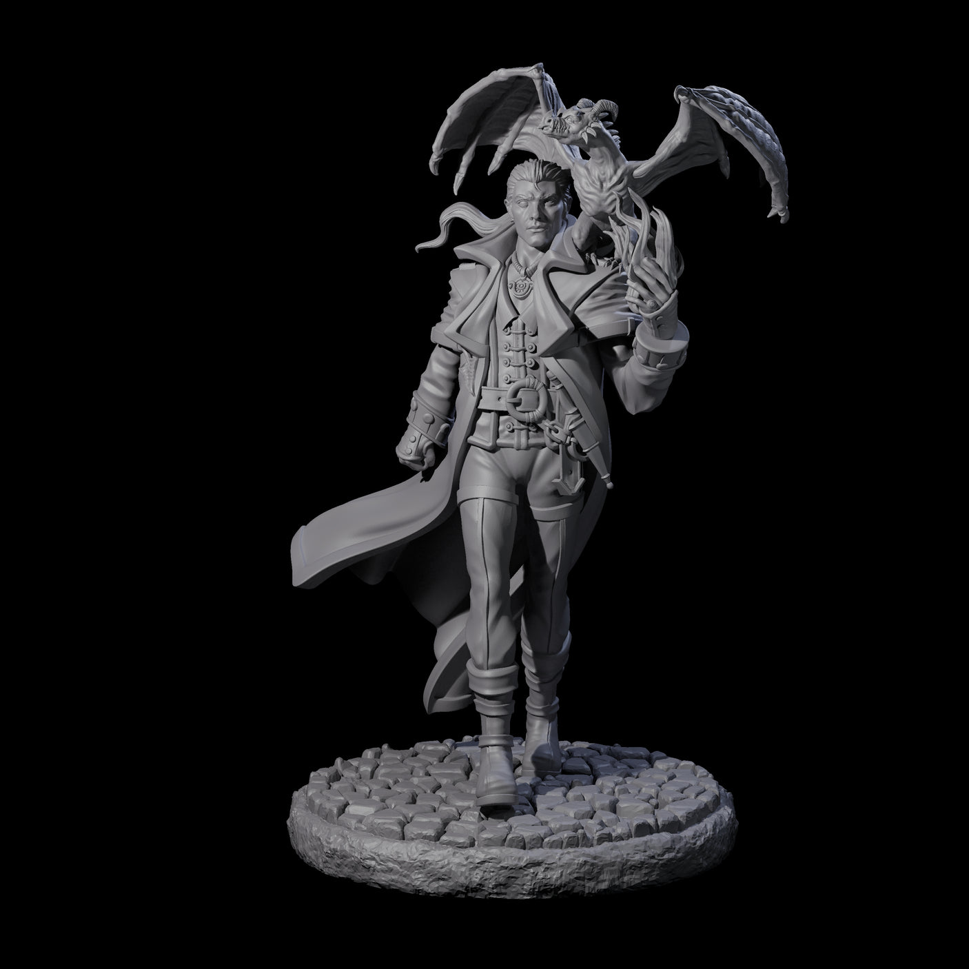 Strolling Wizard with Dragonkin Pet Miniature for Dungeons and Dragons, Pathfinder or other TTRPGs