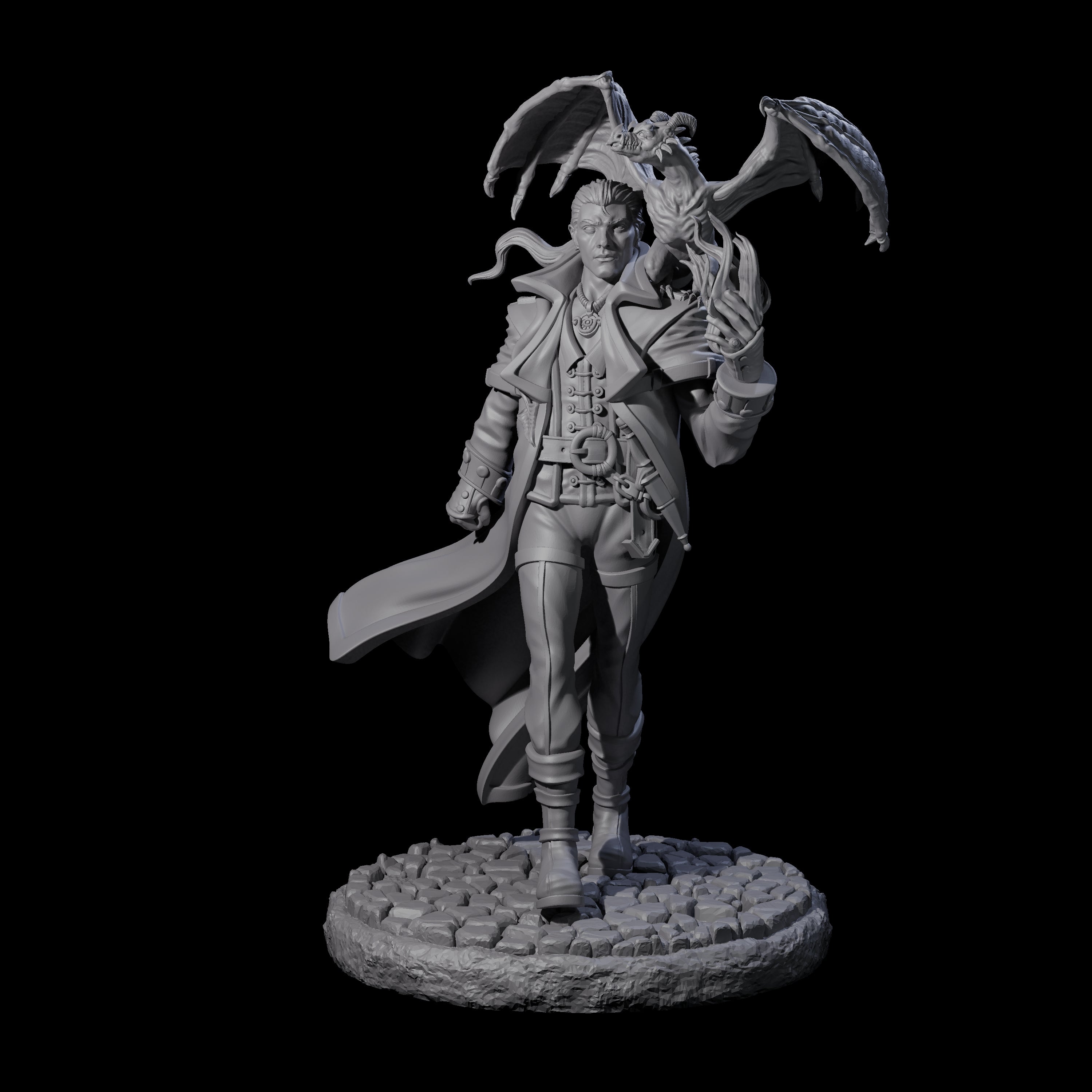 Strolling Wizard with Dragonkin Pet Miniature for Dungeons and Dragons, Pathfinder or other TTRPGs