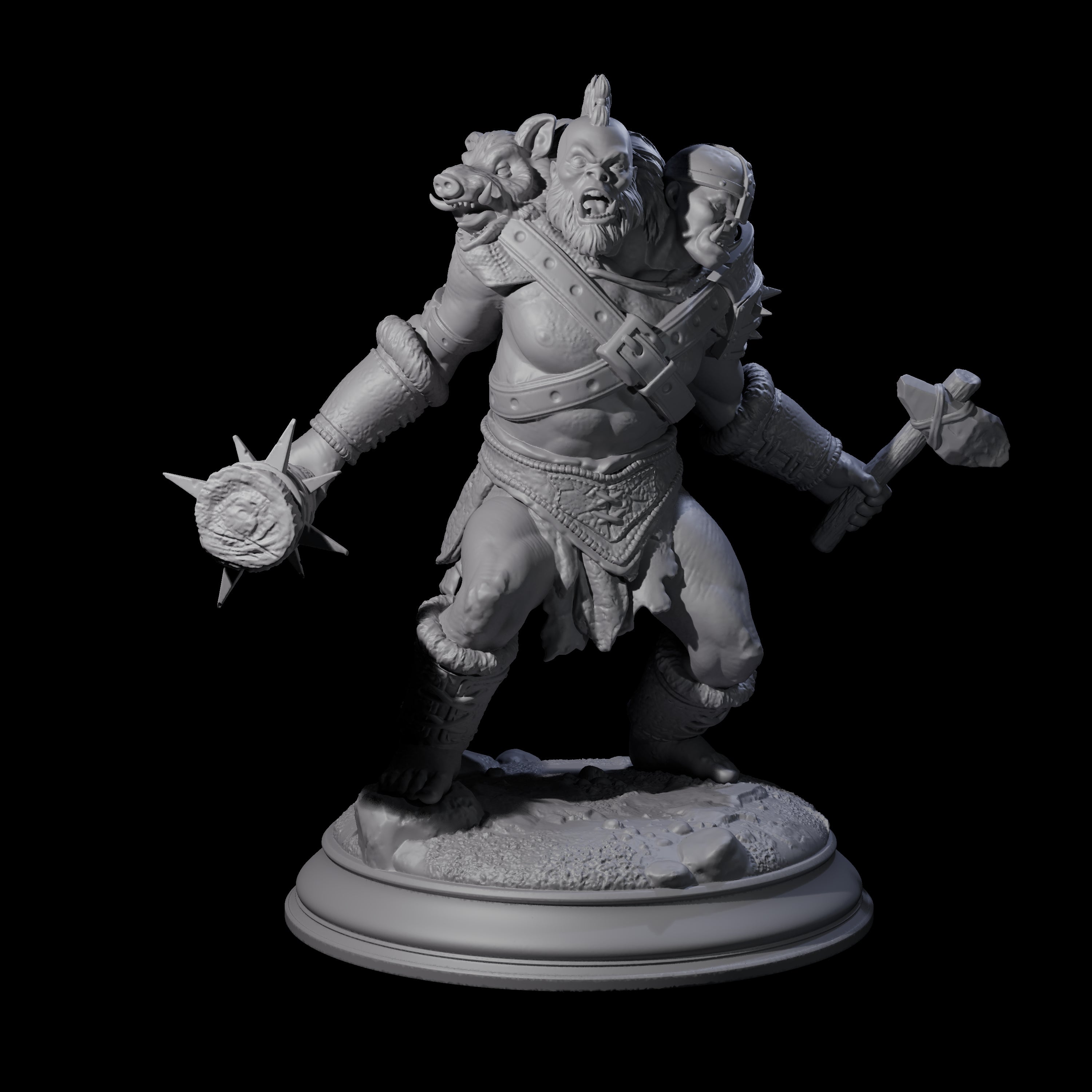 Stupid Berserker Ettin Miniature for Dungeons and Dragons, Pathfinder or other TTRPGs