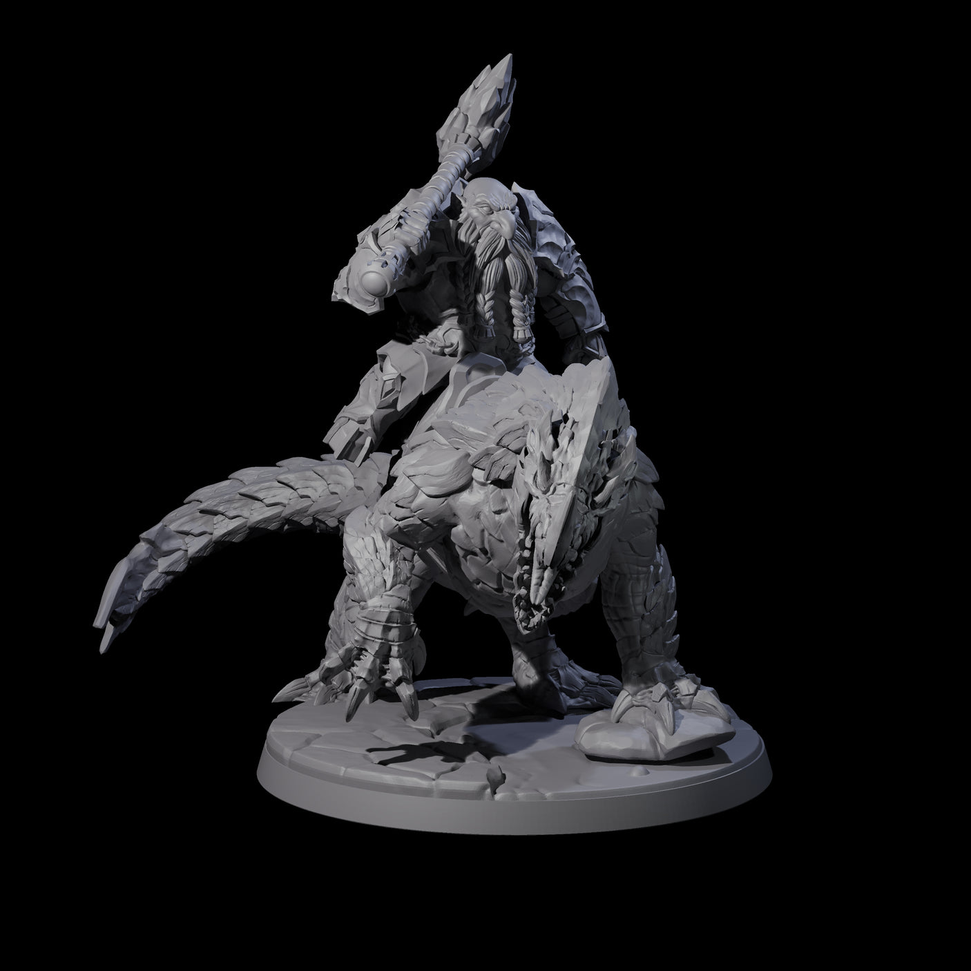 Surprise Dwarf Drake Rider B Miniature for Dungeons and Dragons, Pathfinder or other TTRPGs
