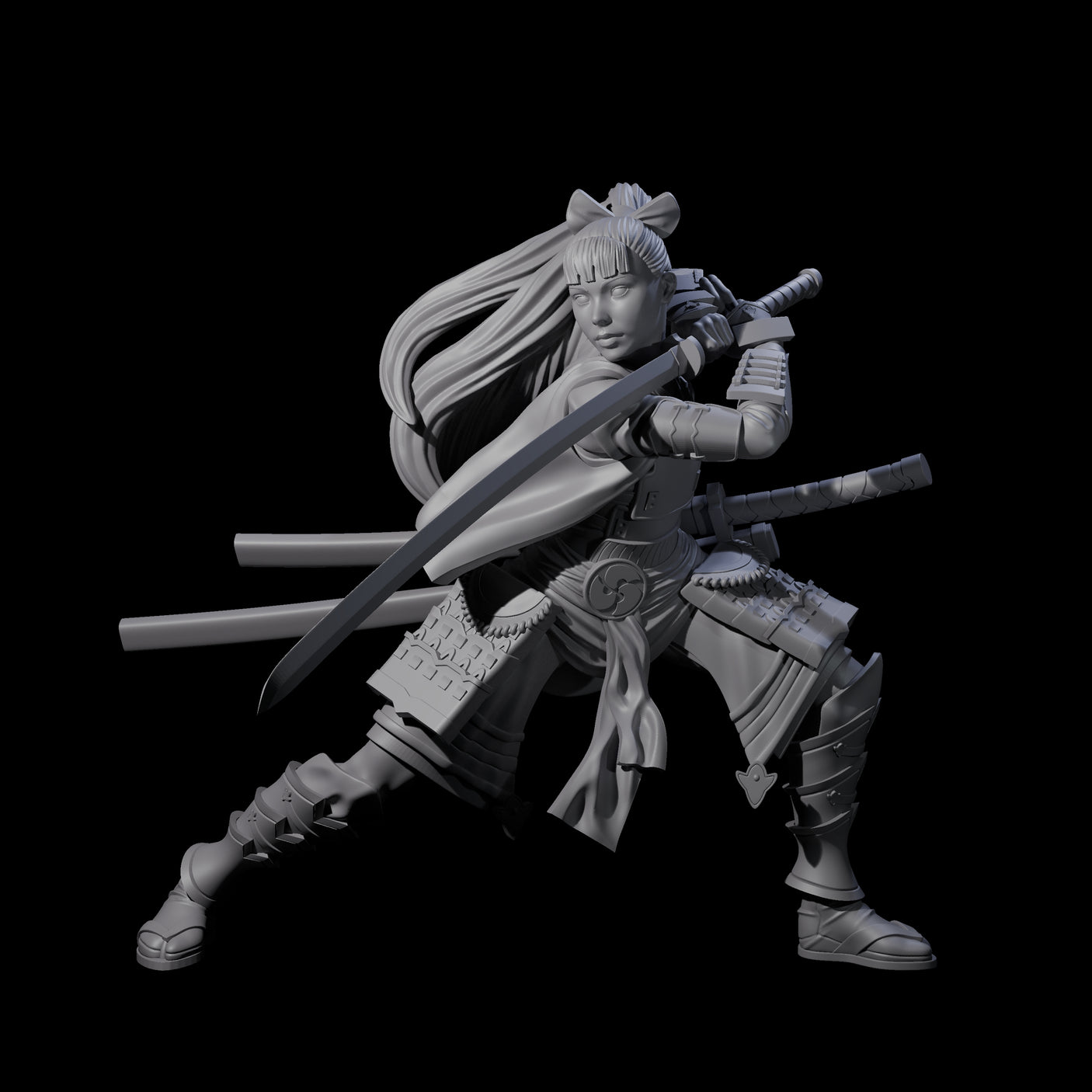Sweeping Female Samuari Miniature for Dungeons and Dragons, Pathfinder or other TTRPGs