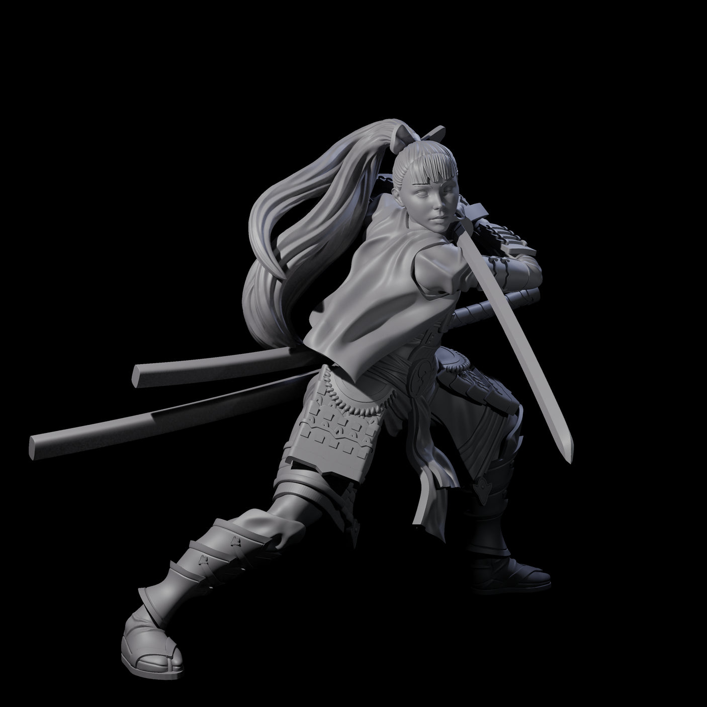 Sweeping Female Samuari Miniature for Dungeons and Dragons, Pathfinder or other TTRPGs