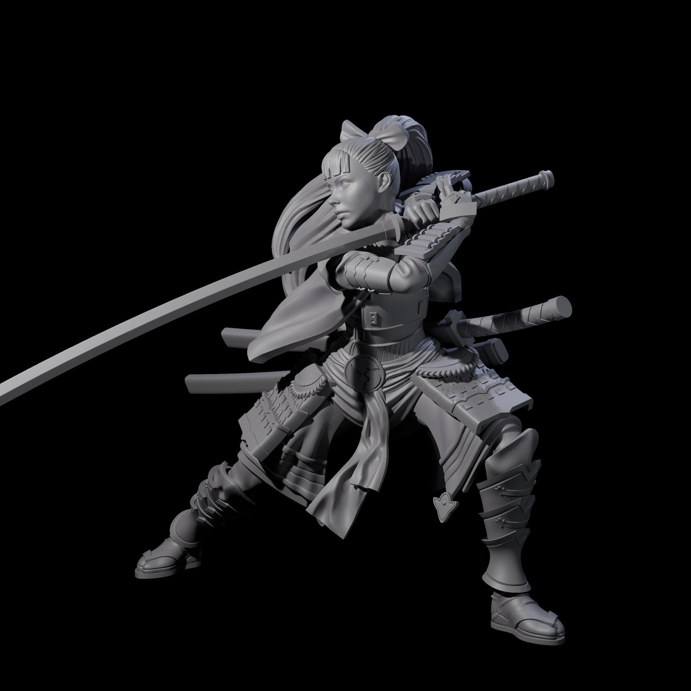Sweeping Female Samuari Miniature for Dungeons and Dragons, Pathfinder or other TTRPGs