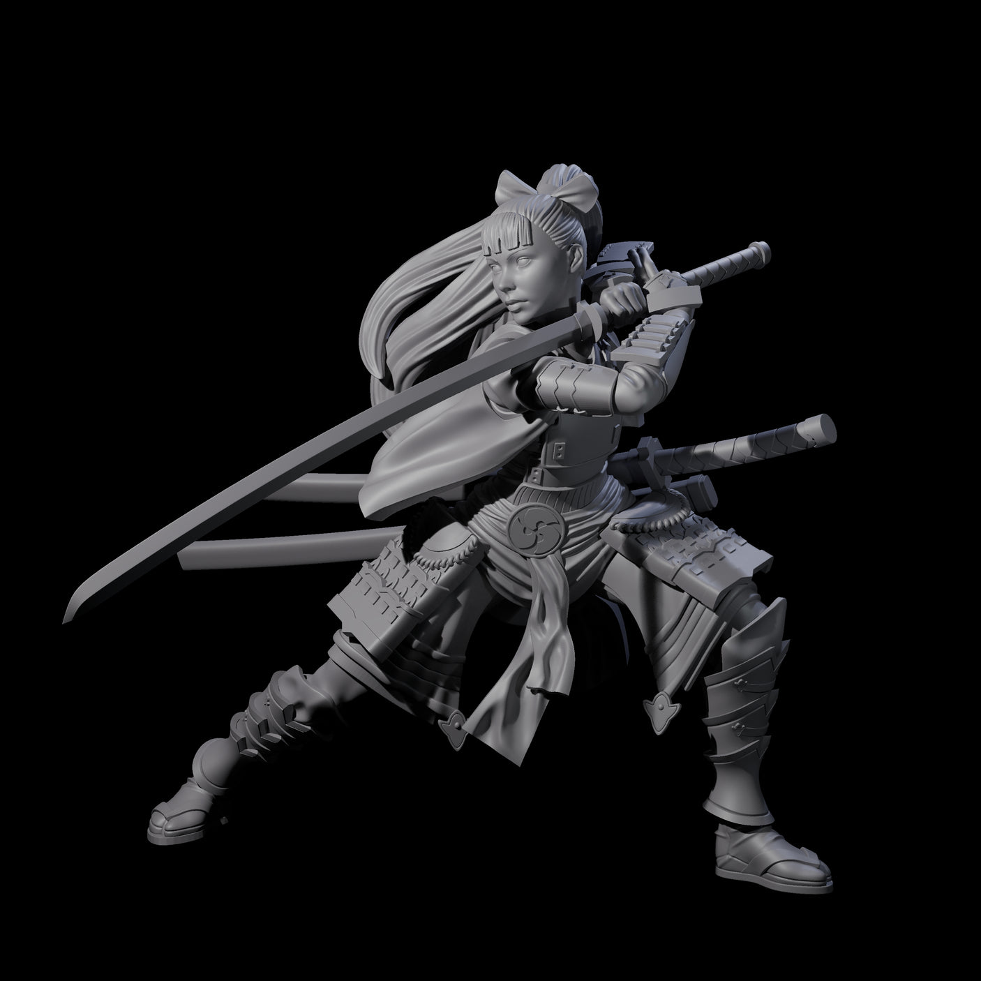 Sweeping Female Samuari Miniature for Dungeons and Dragons, Pathfinder or other TTRPGs
