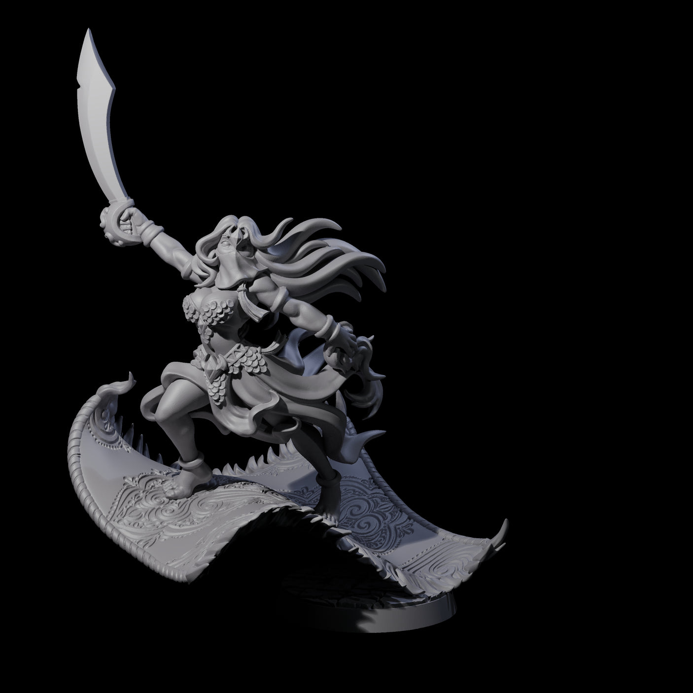 Sweeping Princess on Magic Carpet Miniature for Dungeons and Dragons, Pathfinder or other TTRPGs