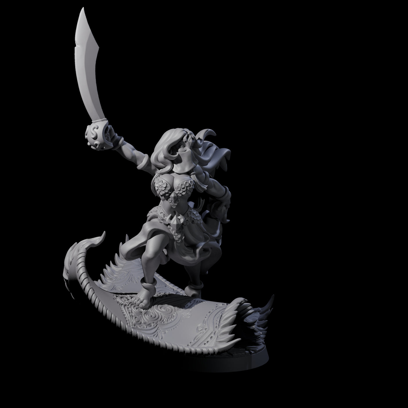 Sweeping Princess on Magic Carpet Miniature for Dungeons and Dragons, Pathfinder or other TTRPGs