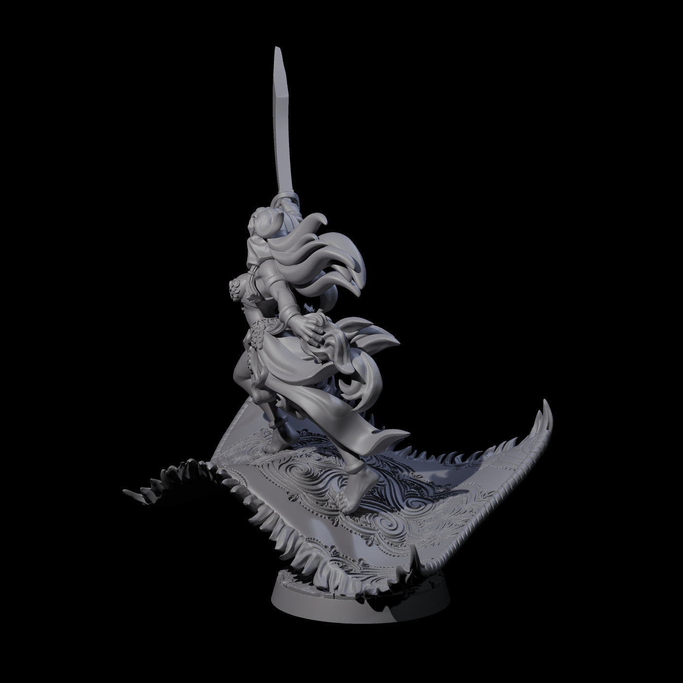 Sweeping Princess on Magic Carpet Miniature for Dungeons and Dragons, Pathfinder or other TTRPGs