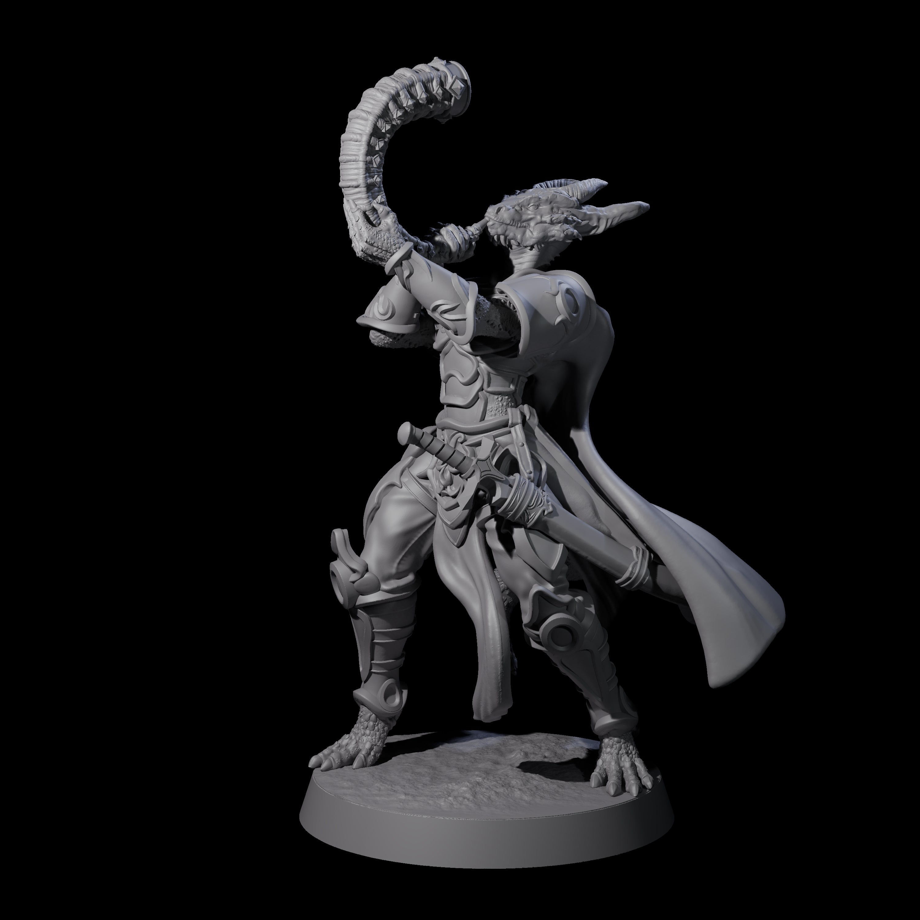 Swinging Dragonborn Flameblade F Miniature for Dungeons and Dragons, Pathfinder or other TTRPGs