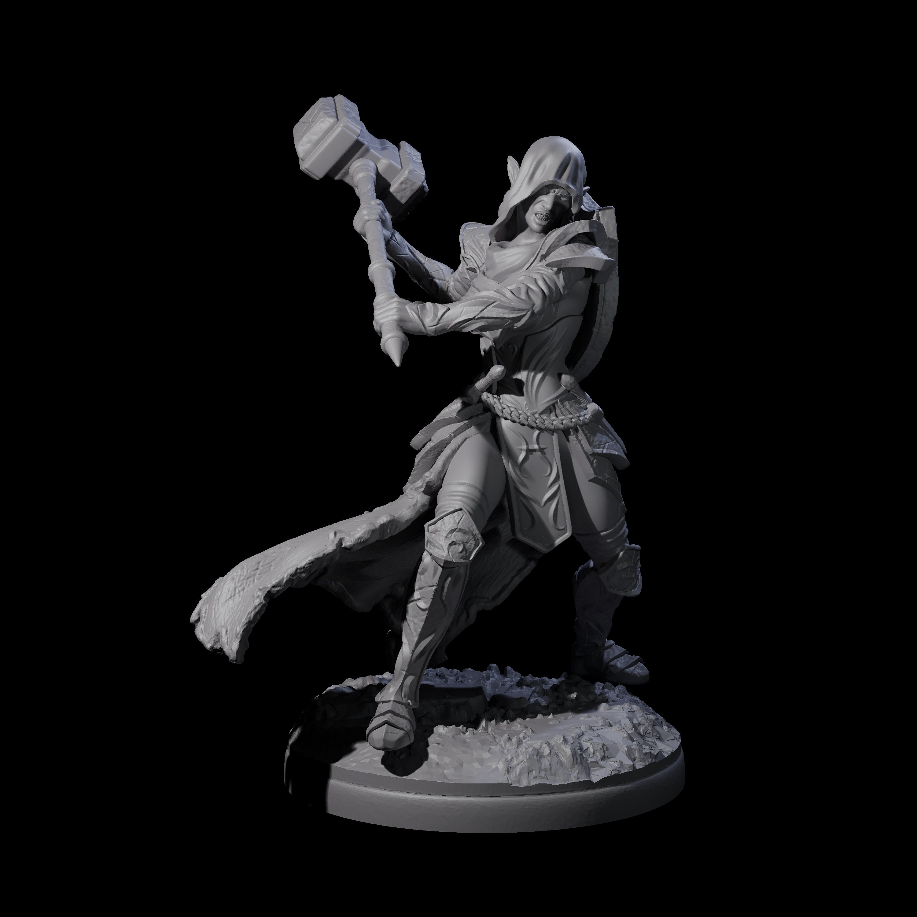 Swinging Holy Elf Cleric Miniature for Dungeons and Dragons, Pathfinder or other TTRPGs