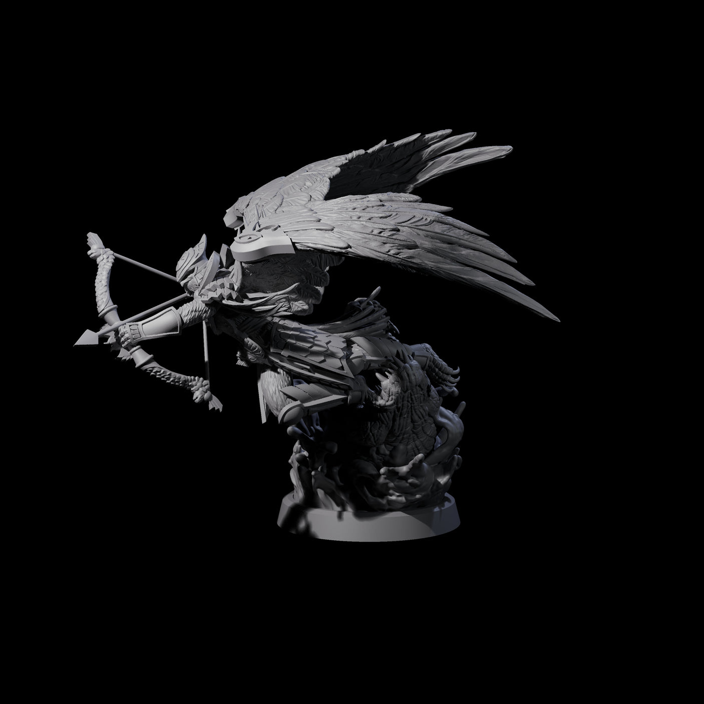 Swooping Aarakocra Archer Miniature for Dungeons and Dragons, Pathfinder or other TTRPGs