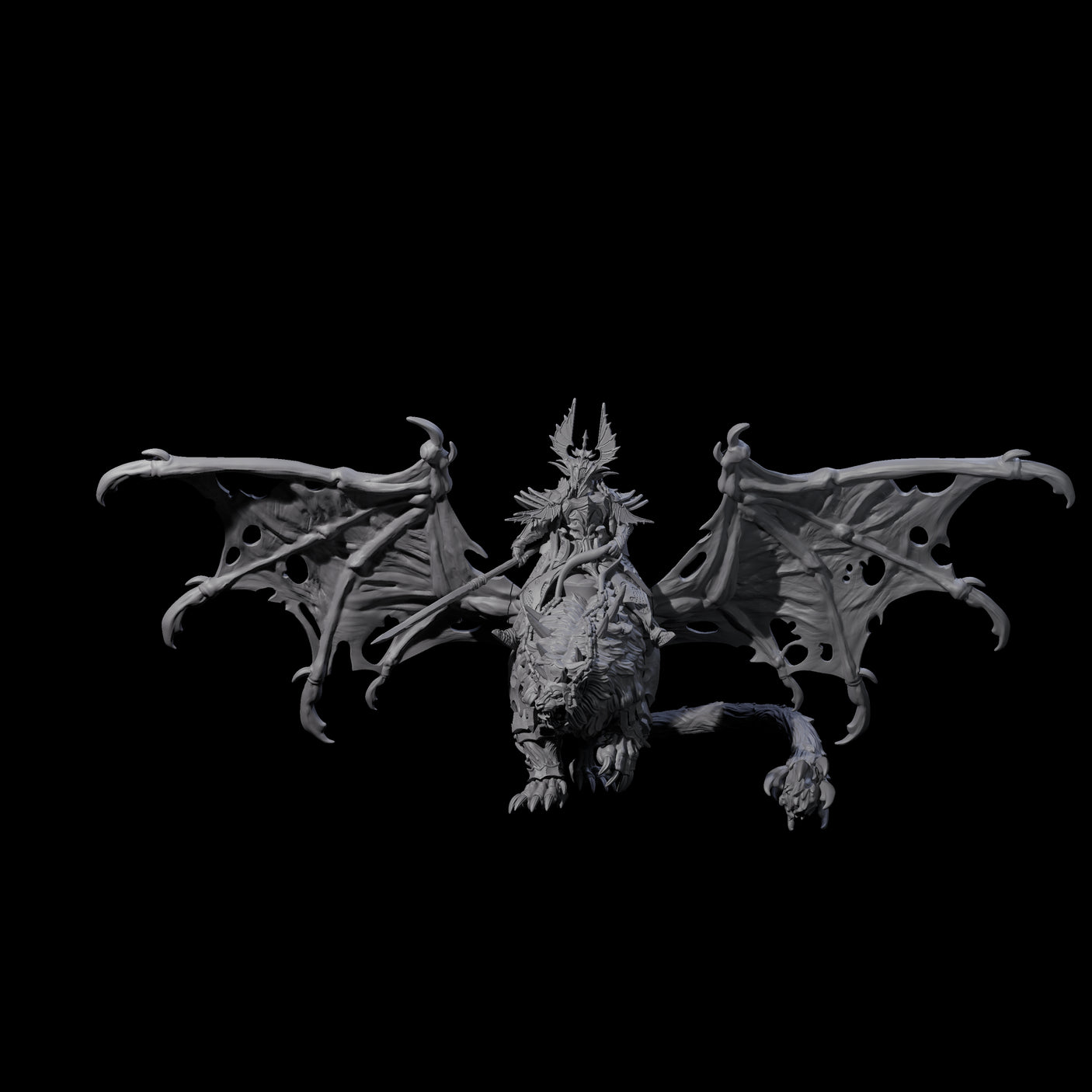 Swooping Dark Elf Manticore Rider B Miniature for Dungeons and Dragons, Pathfinder or other TTRPGs
