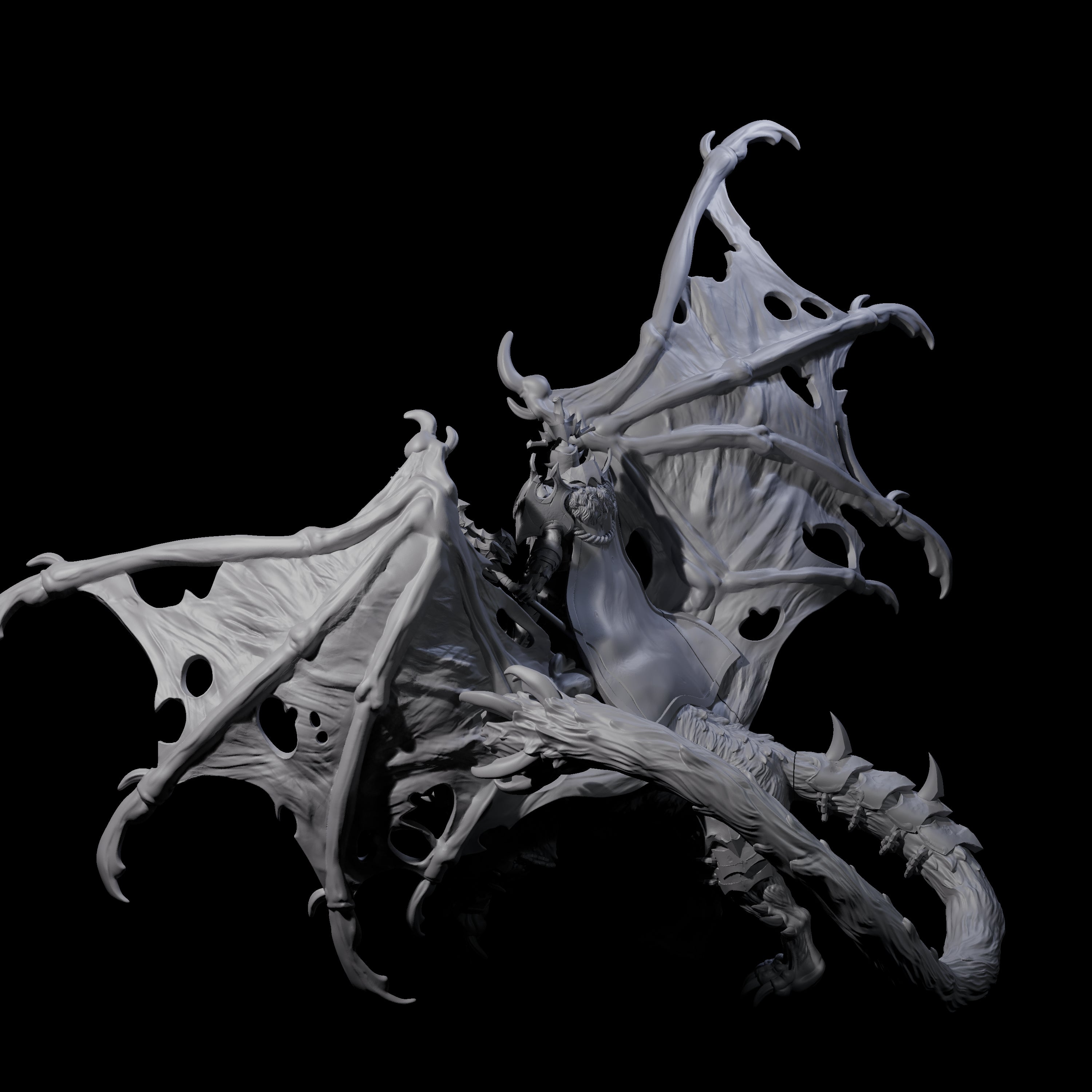 Swooping Dark Elf Manticore Rider F Miniature for Dungeons and Dragons, Pathfinder or other TTRPGs