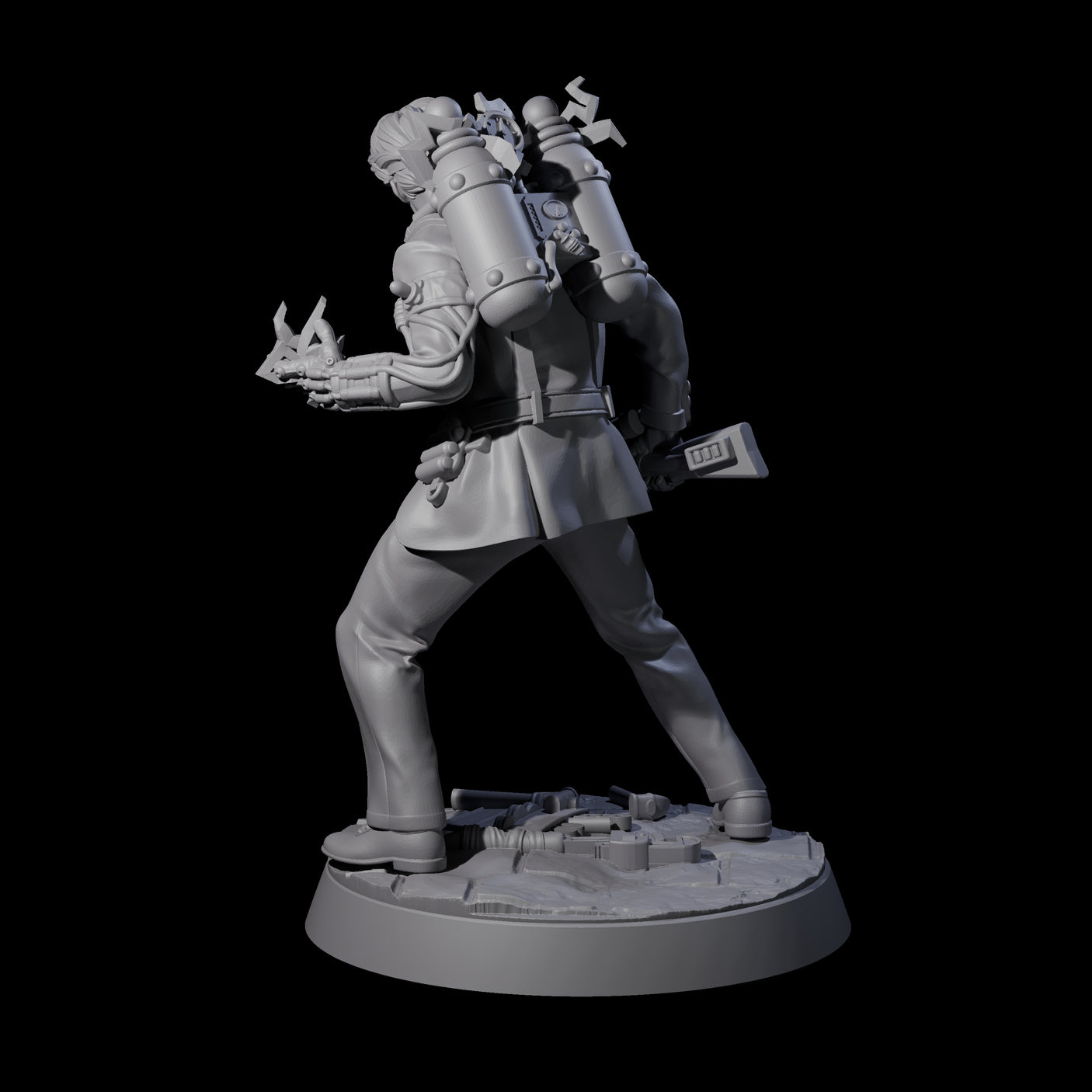 Tesla Backpacked Human Inventor Miniature for Dungeons and Dragons, Pathfinder or other TTRPGs
