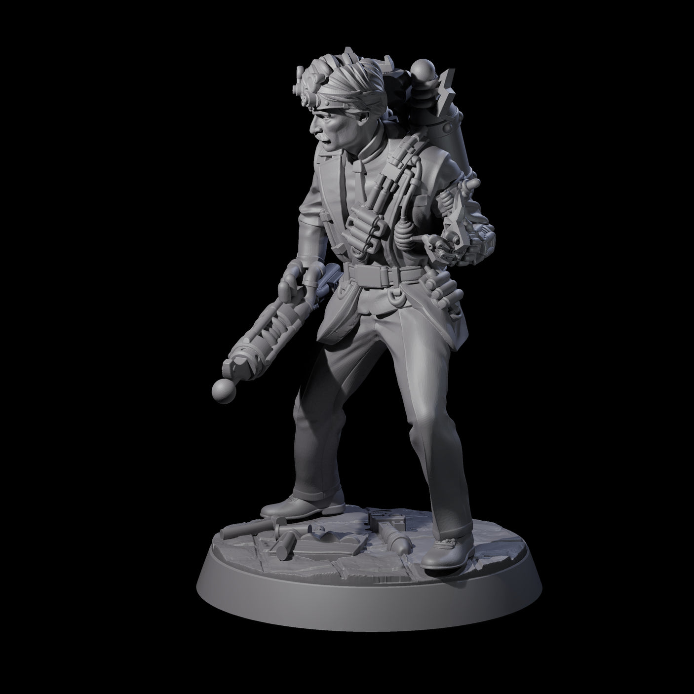 Tesla Backpacked Human Inventor Miniature for Dungeons and Dragons, Pathfinder or other TTRPGs