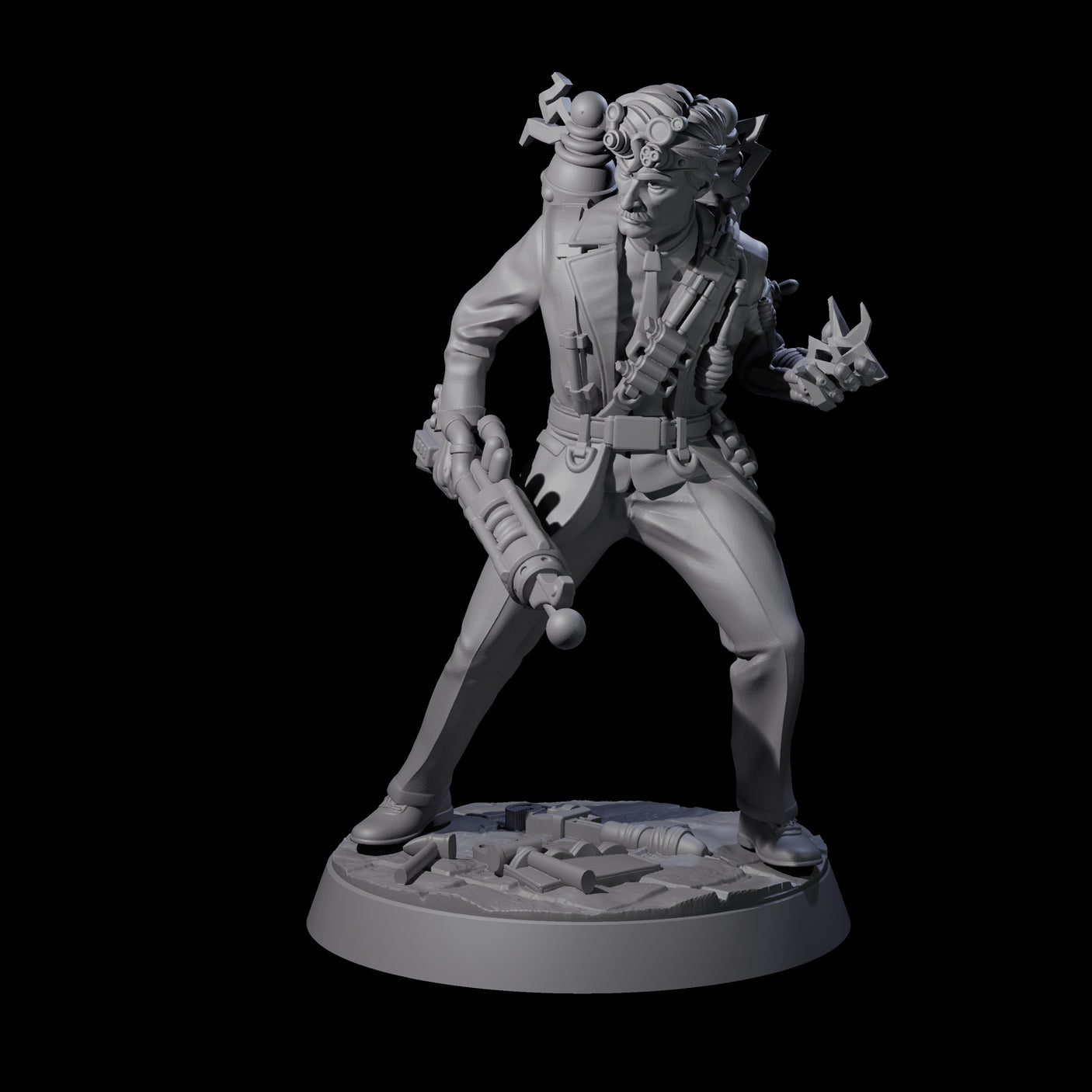 Tesla Backpacked Human Inventor Miniature for Dungeons and Dragons, Pathfinder or other TTRPGs