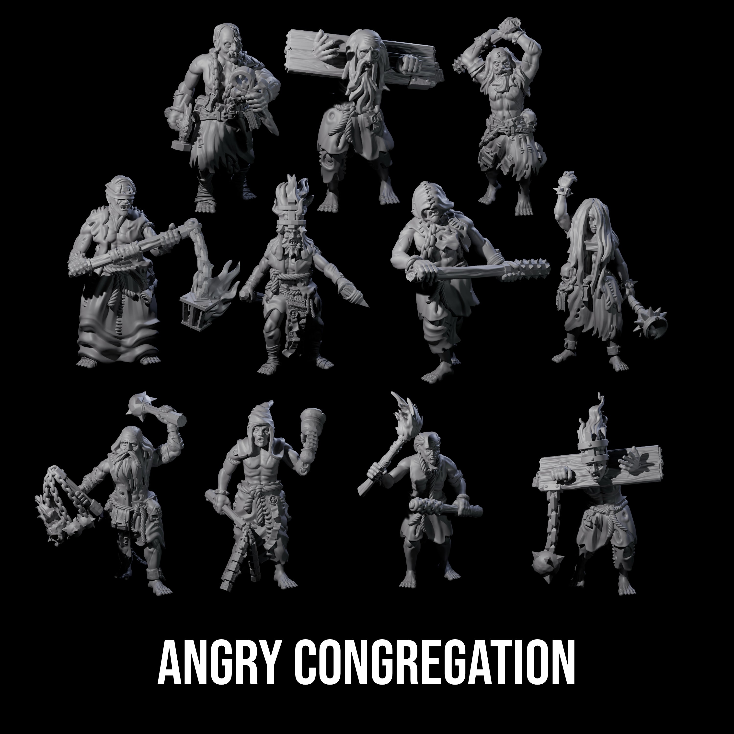 The Angry Congregation Miniature for Dungeons and Dragons, Pathfinder or other TTRPGs