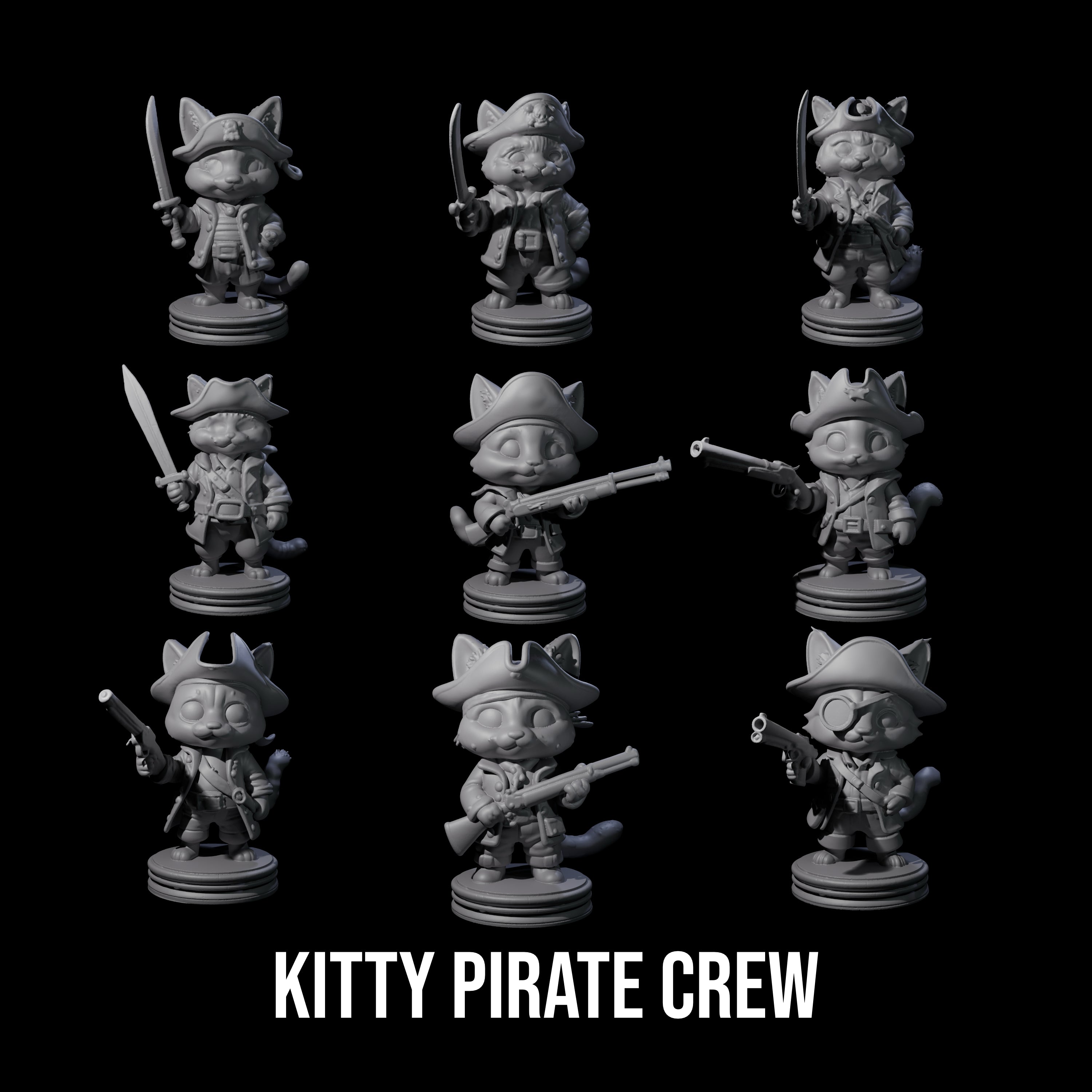 The Cute Pirate Kitty Crew Miniature for Dungeons and Dragons, Pathfinder or other TTRPGs