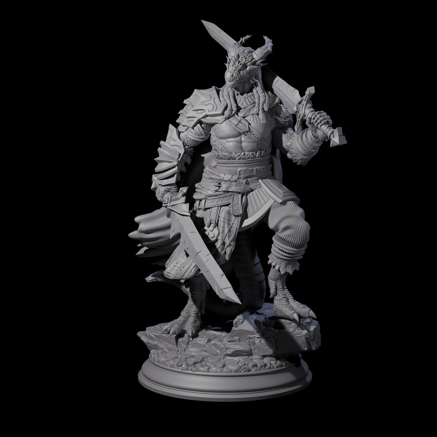 Thick Swords Dragonborn Fighter Miniature for Dungeons and Dragons, Pathfinder or other TTRPGs