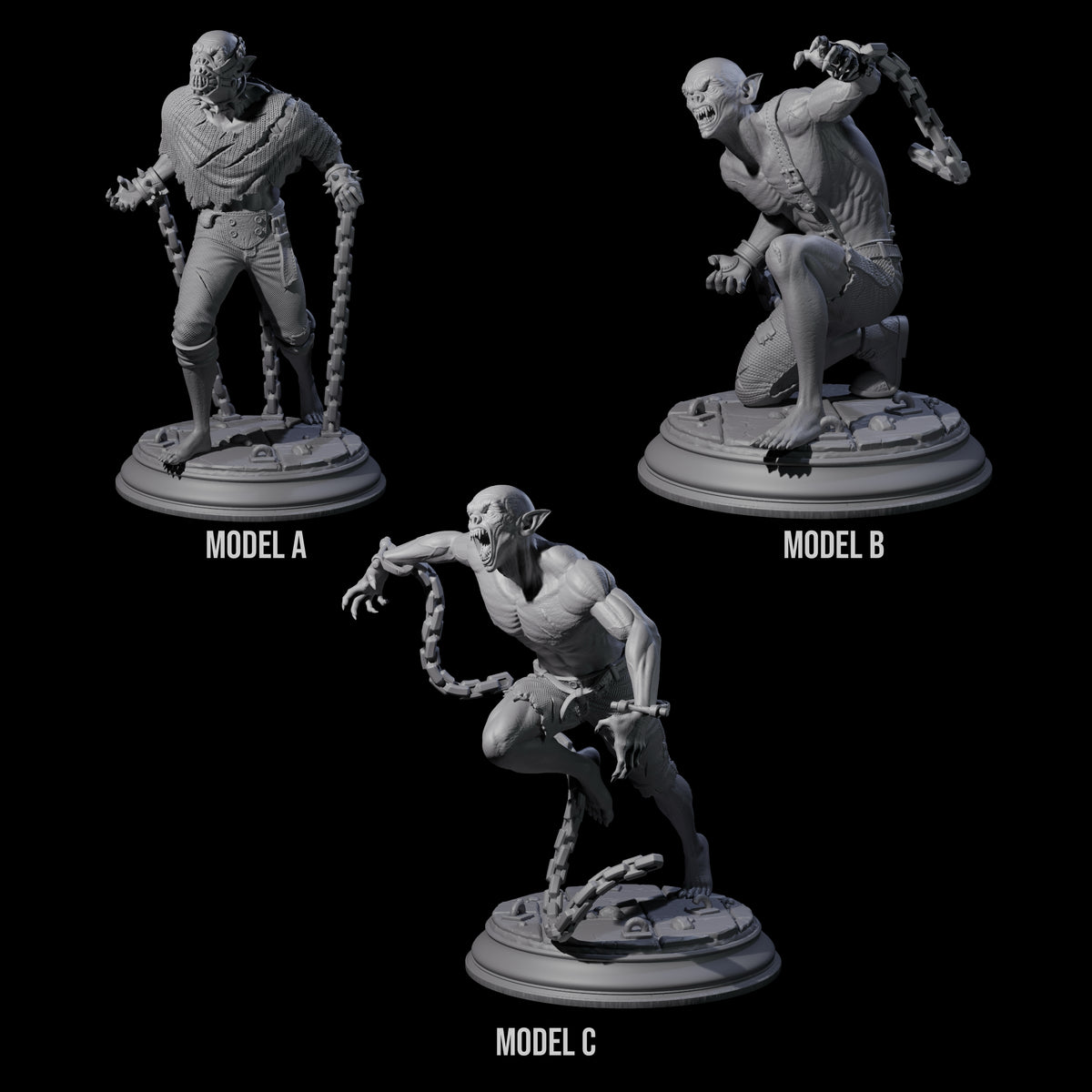 Three Chained Vampire Thralls Miniature for Dungeons and Dragons, Pathfinder or other TTRPGs
