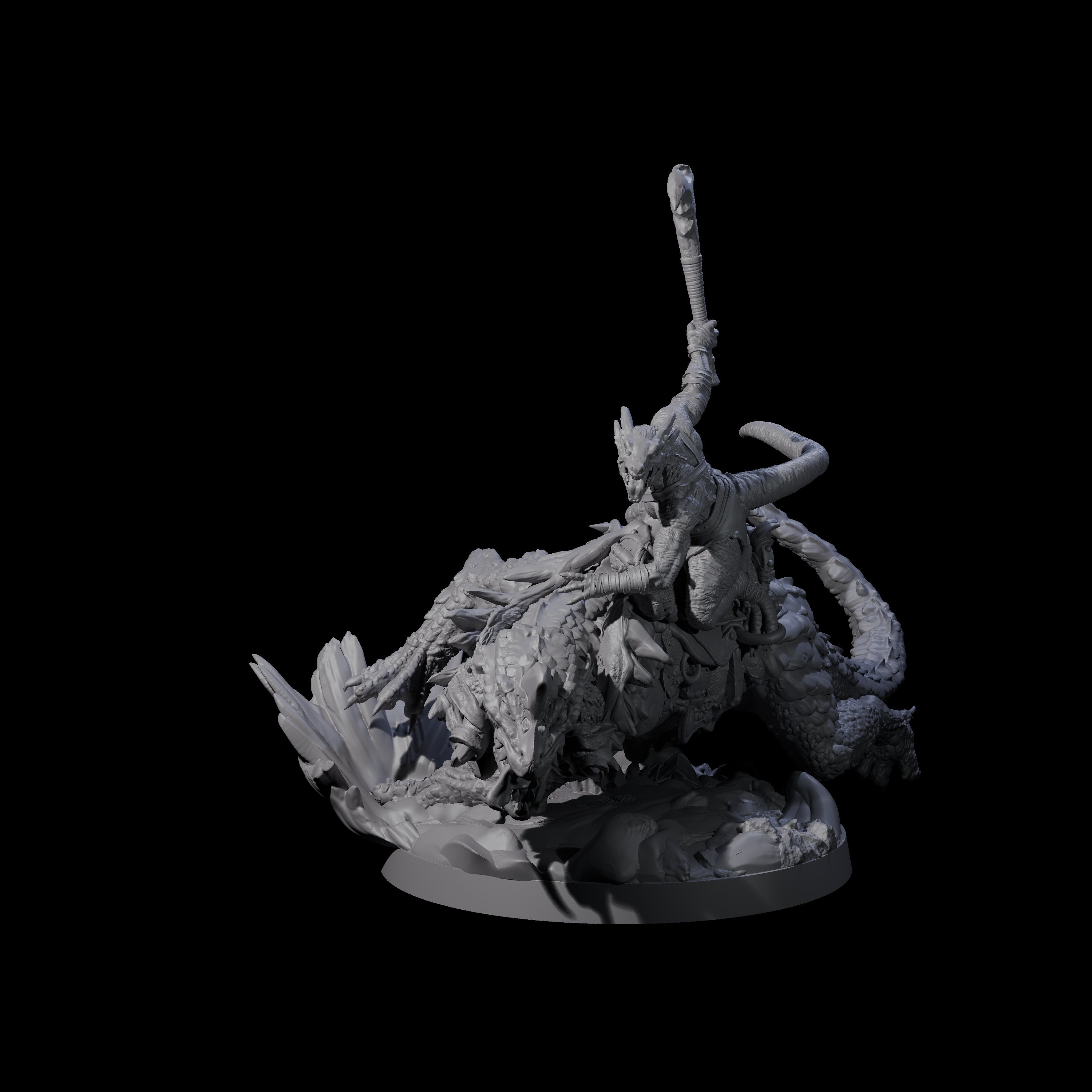 Three Charging Kobolds on Drakes Miniature for Dungeons and Dragons, Pathfinder or other TTRPGs