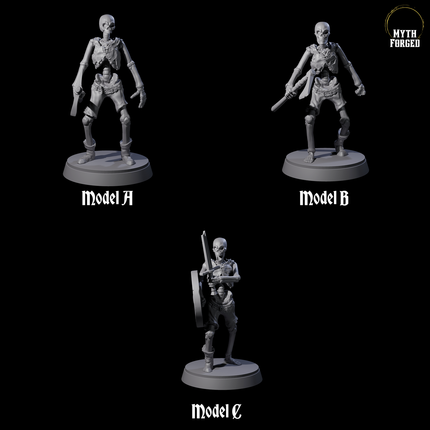 Three Civilian Skeletons Miniature for Dungeons and Dragons, Pathfinder or other TTRPGs