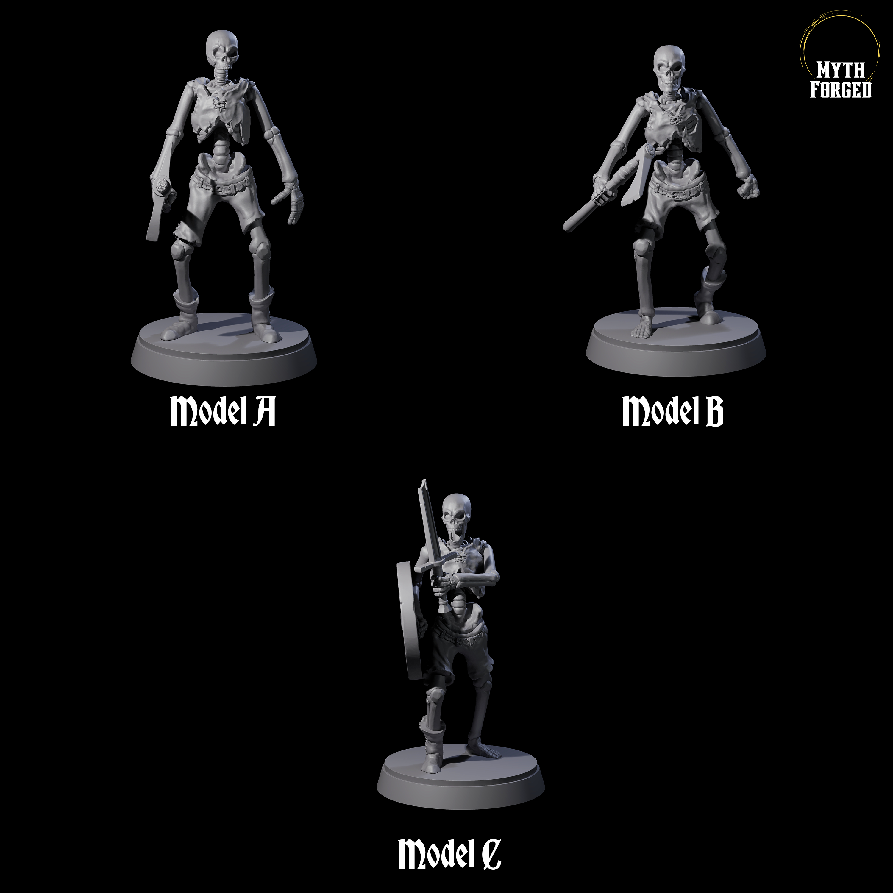 Three Civilian Skeletons Miniature for Dungeons and Dragons, Pathfinder or other TTRPGs