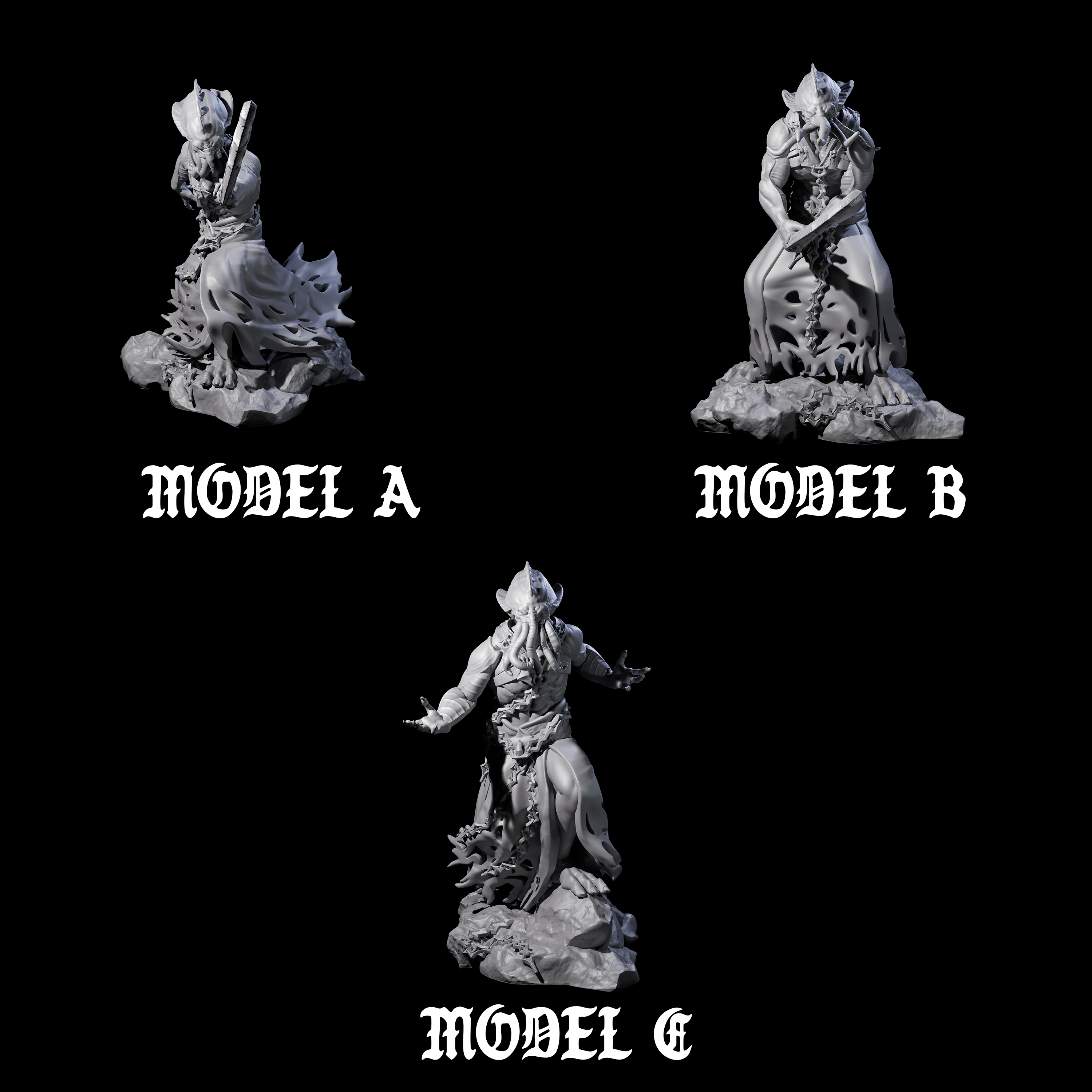 Three Crouching Mind Flayer Warriors Miniature for Dungeons and Dragons, Pathfinder or other TTRPGs