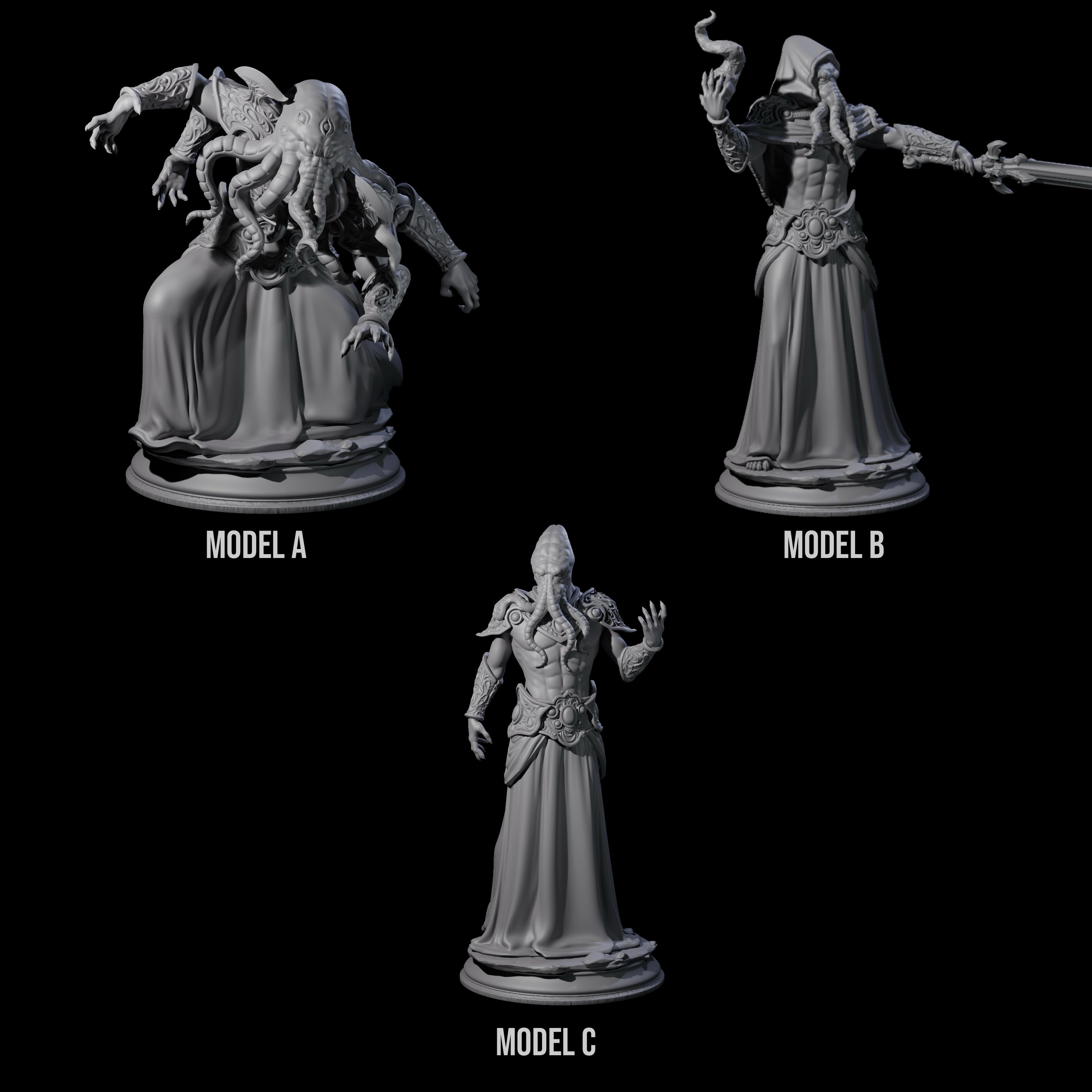 Three Cunning Mind Flayers Miniature for Dungeons and Dragons, Pathfinder or other TTRPGs