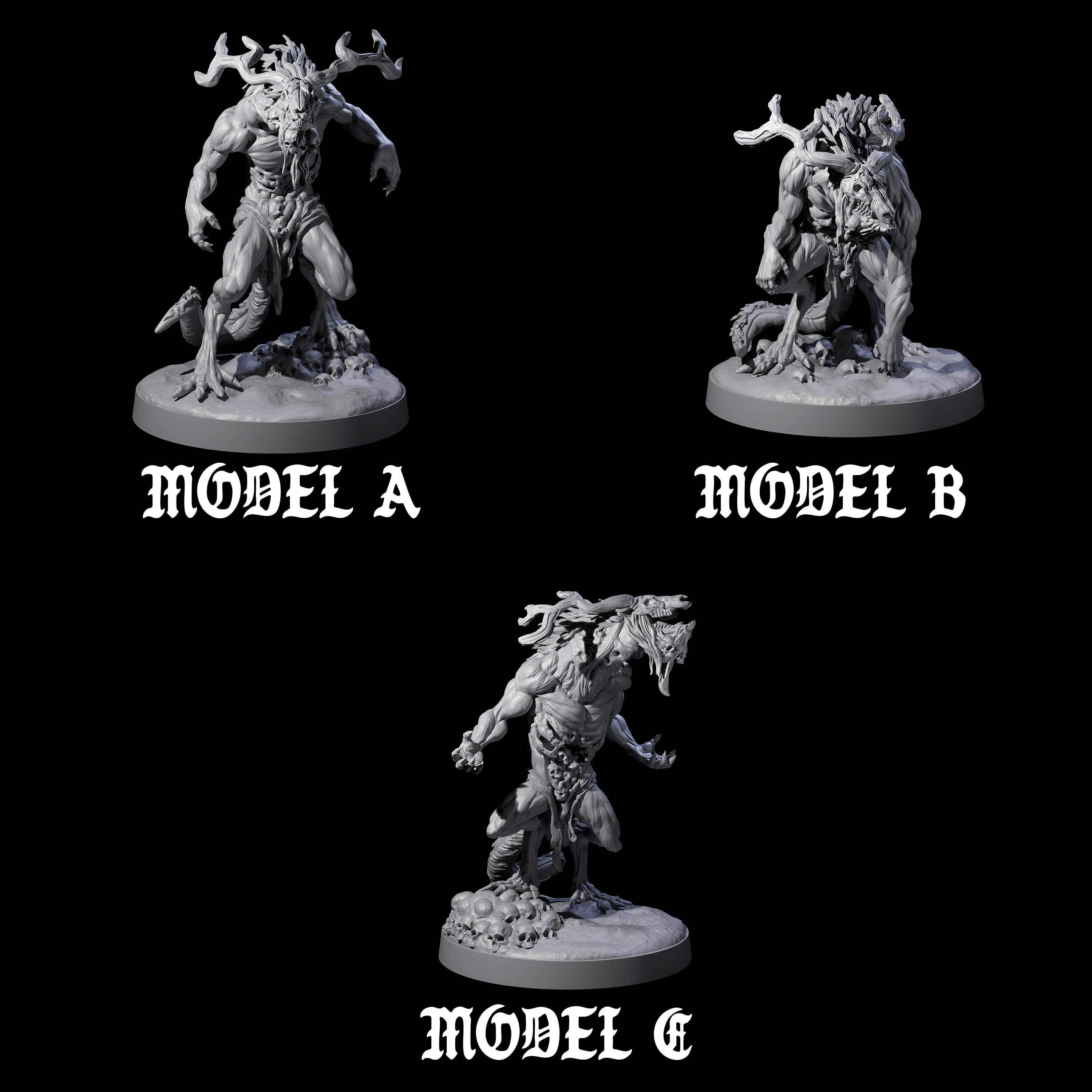 Three Death Wendigos Miniature for Dungeons and Dragons, Pathfinder or other TTRPGs