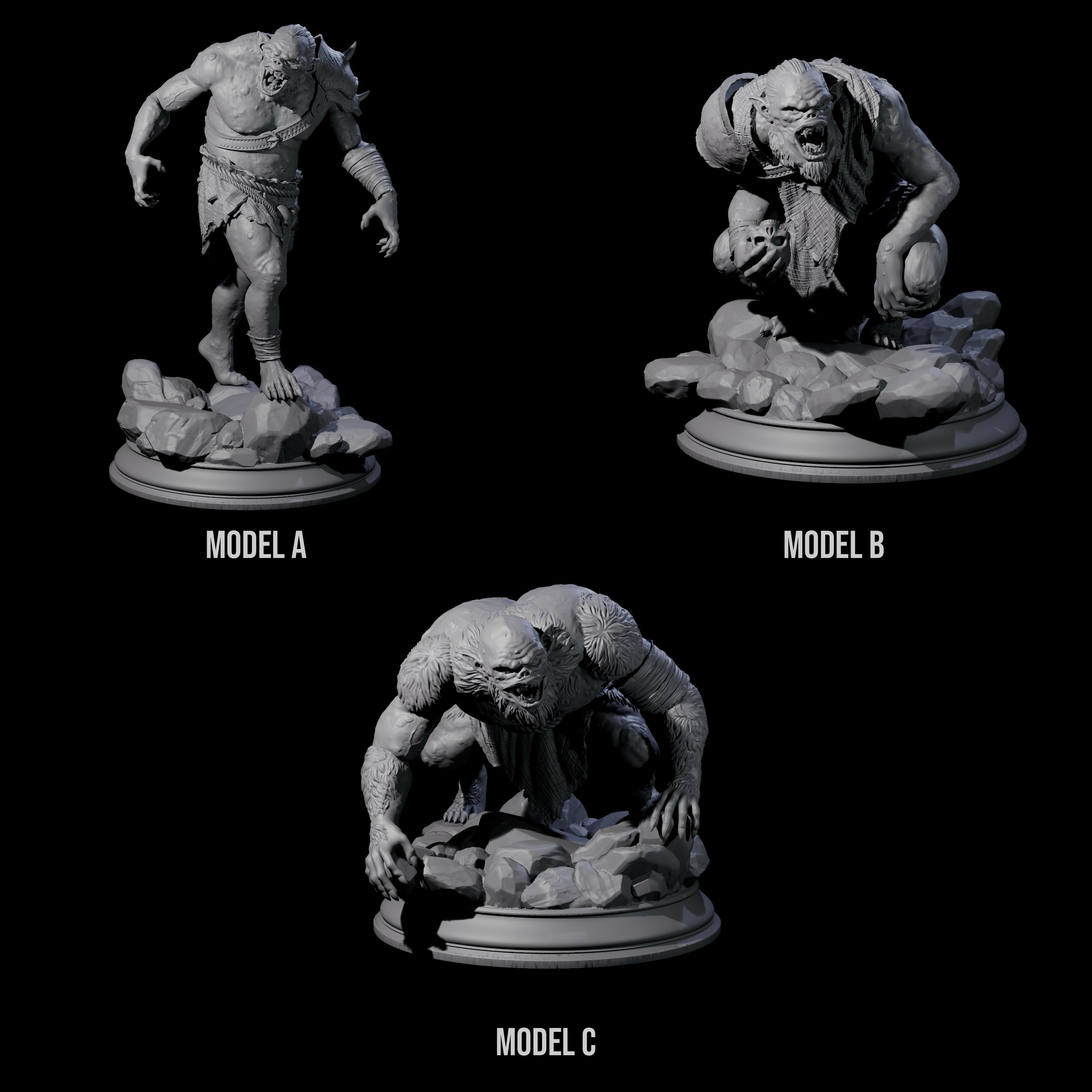 Three Disgusting Troglodytes Miniature for Dungeons and Dragons, Pathfinder or other TTRPGs