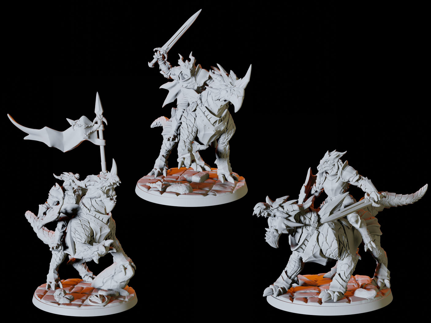 Three Dragonborn Riders Miniature for Dungeons and Dragons, Pathfinder or other TTRPGs