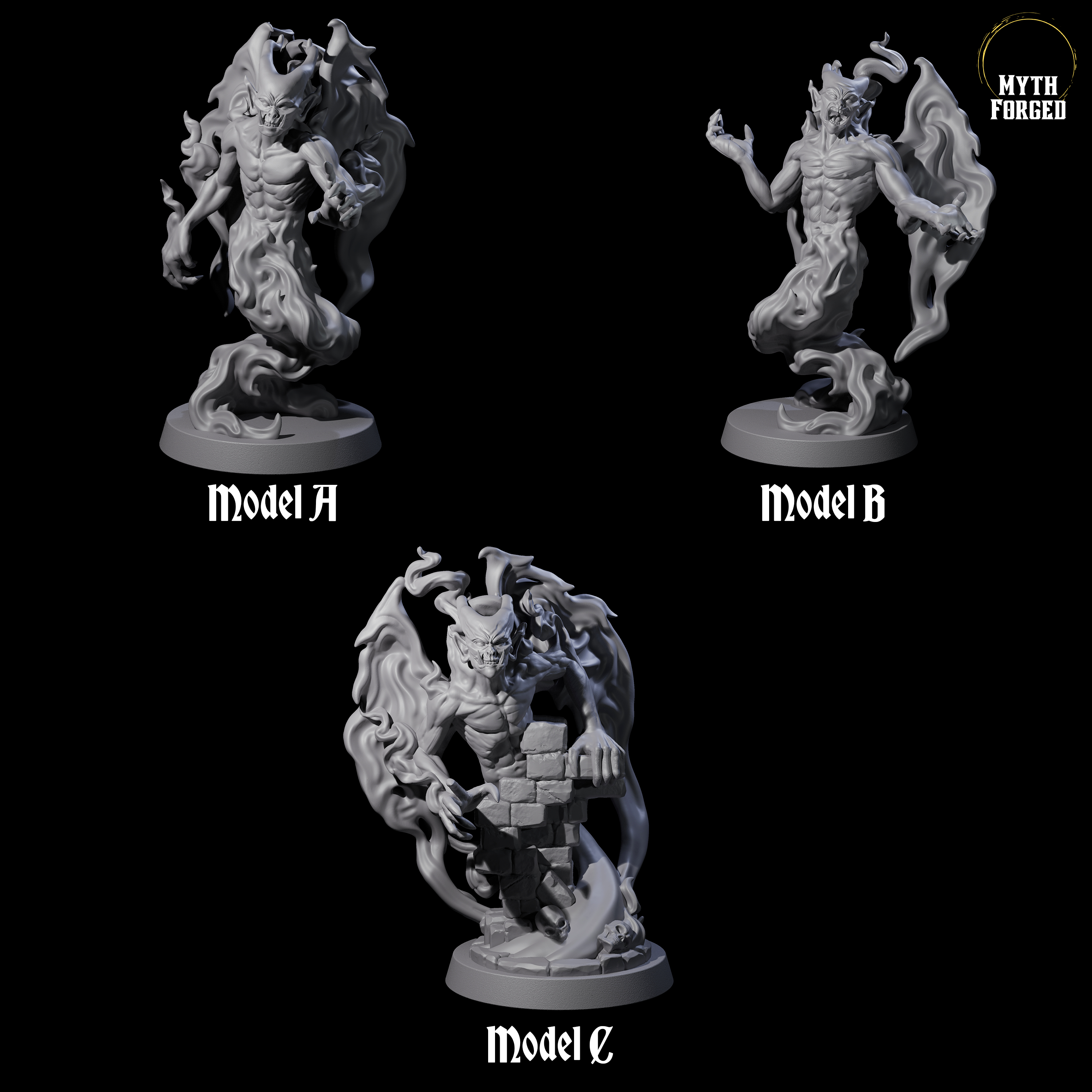 Three Drifting Shadowdemons Miniature for Dungeons and Dragons, Pathfinder or other TTRPGs
