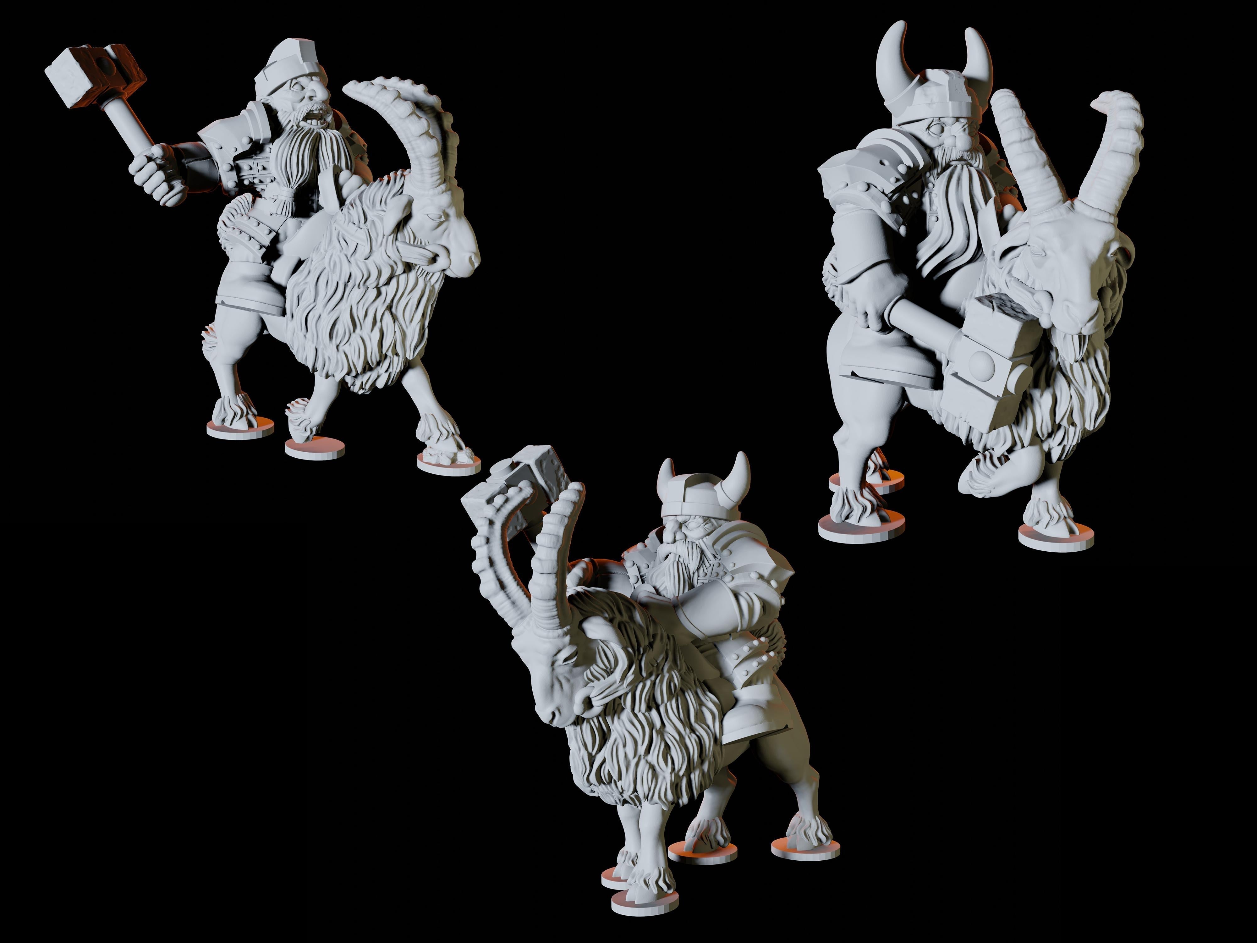 Three Dwarf Goat Rider Miniatures for Dungeons and Dragons - Myth Forged
