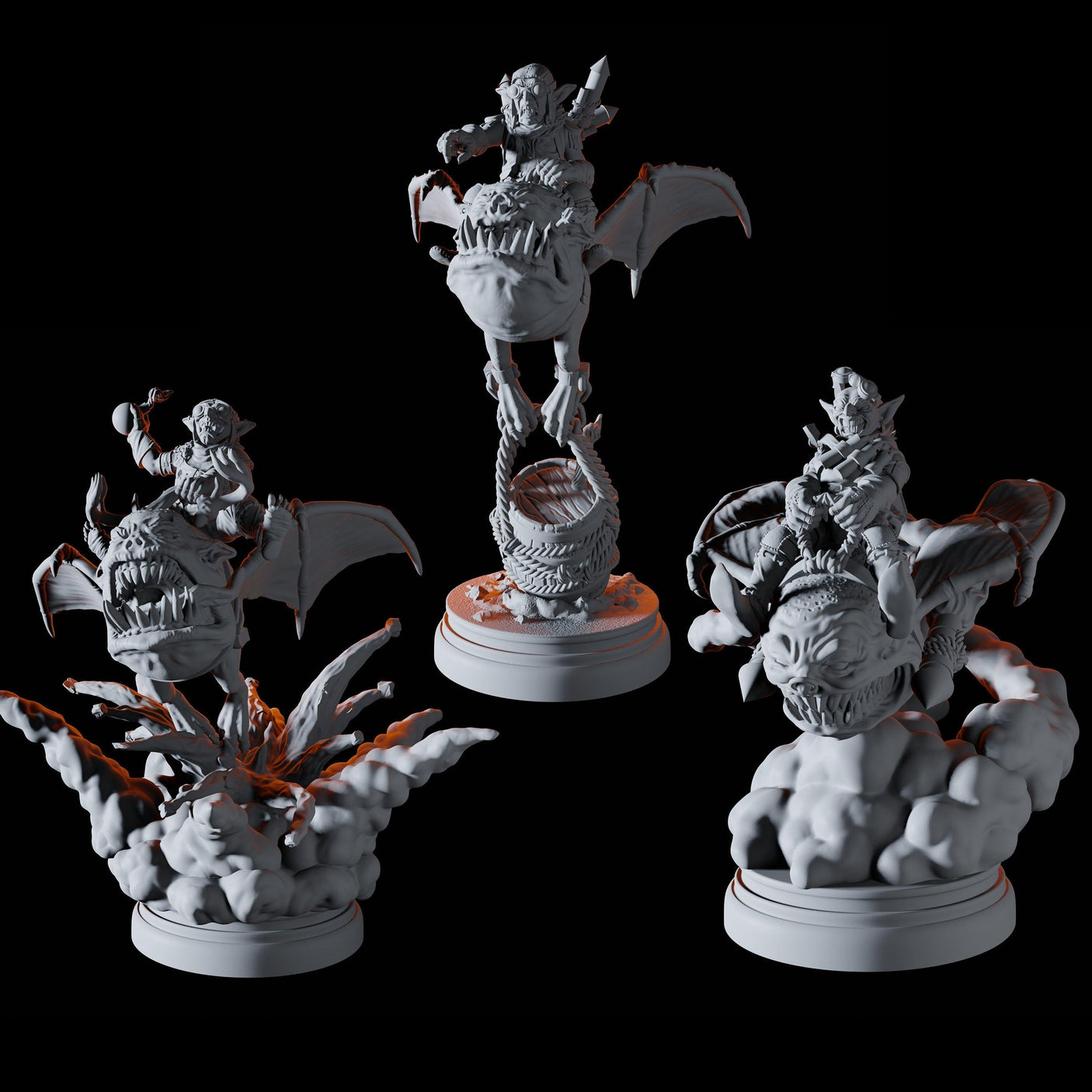 Three Flying Goblin Bombardiers Miniature for Dungeons and Dragons, Pathfinder or other TTRPGs