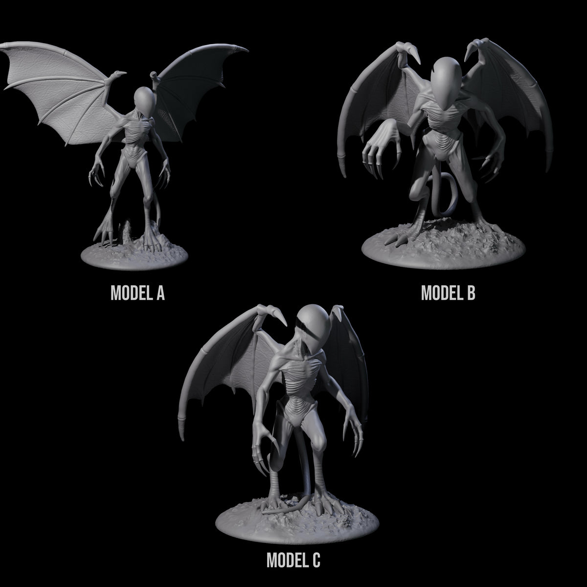 Three Haunting Nightgaunts Miniature for Dungeons and Dragons, Pathfinder or other TTRPGs