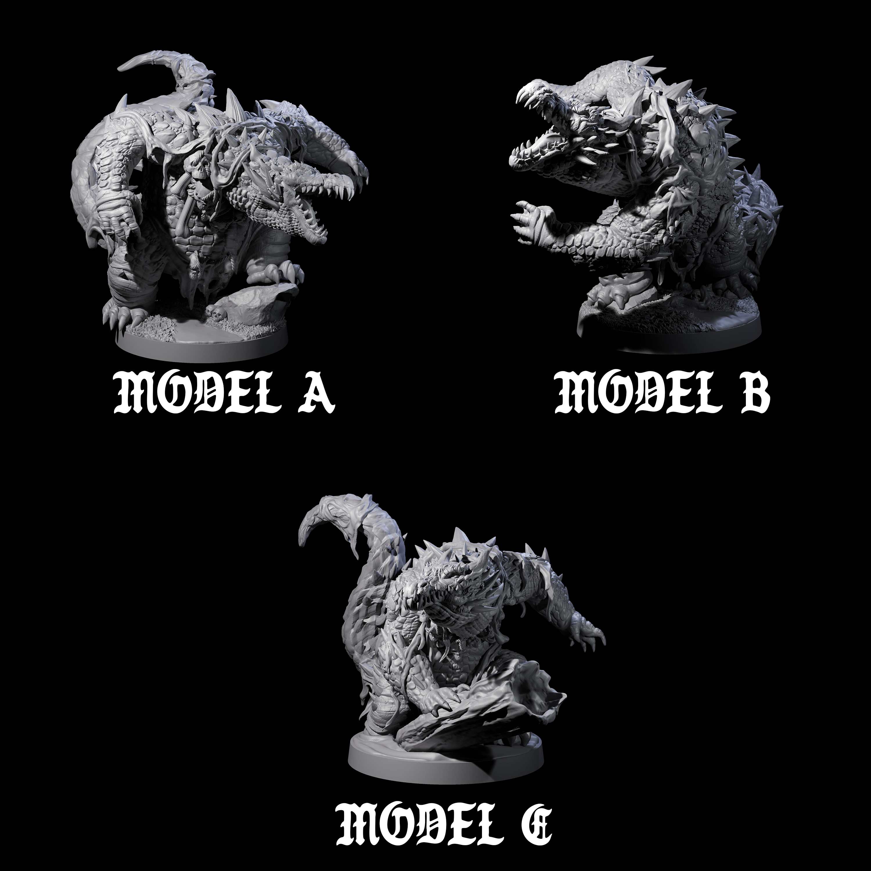 Three Hulking Lizardfolk Brutes Miniature for Dungeons and Dragons, Pathfinder or other TTRPGs