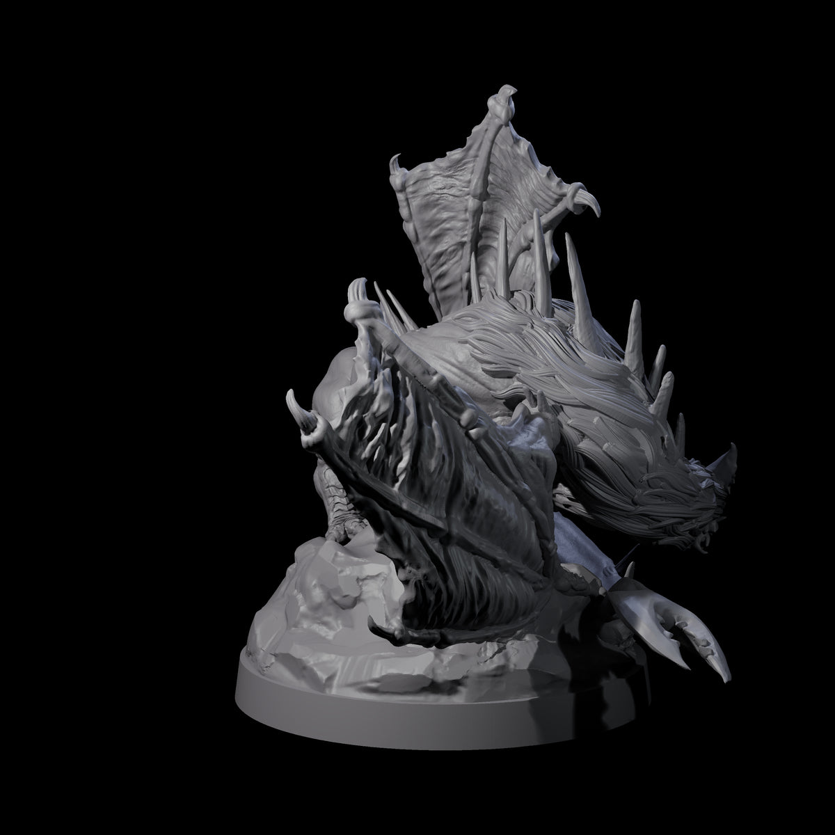 Three Hunched Young Black Dragons Miniature for Dungeons and Dragons, Pathfinder or other TTRPGs