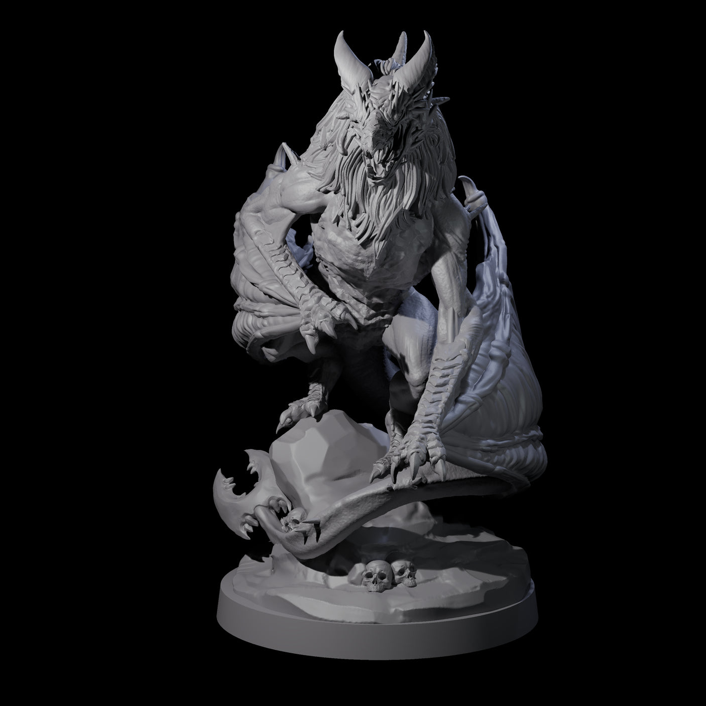 Three Hunched Young Black Dragons Miniature for Dungeons and Dragons, Pathfinder or other TTRPGs