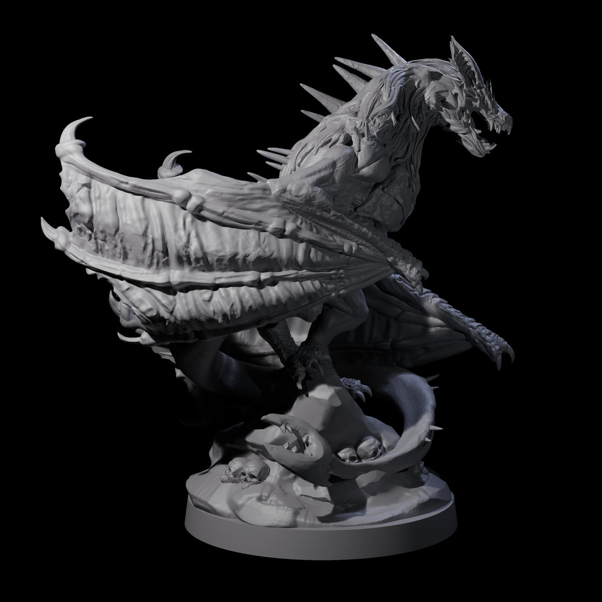 Three Hunched Young Black Dragons Miniature for Dungeons and Dragons, Pathfinder or other TTRPGs