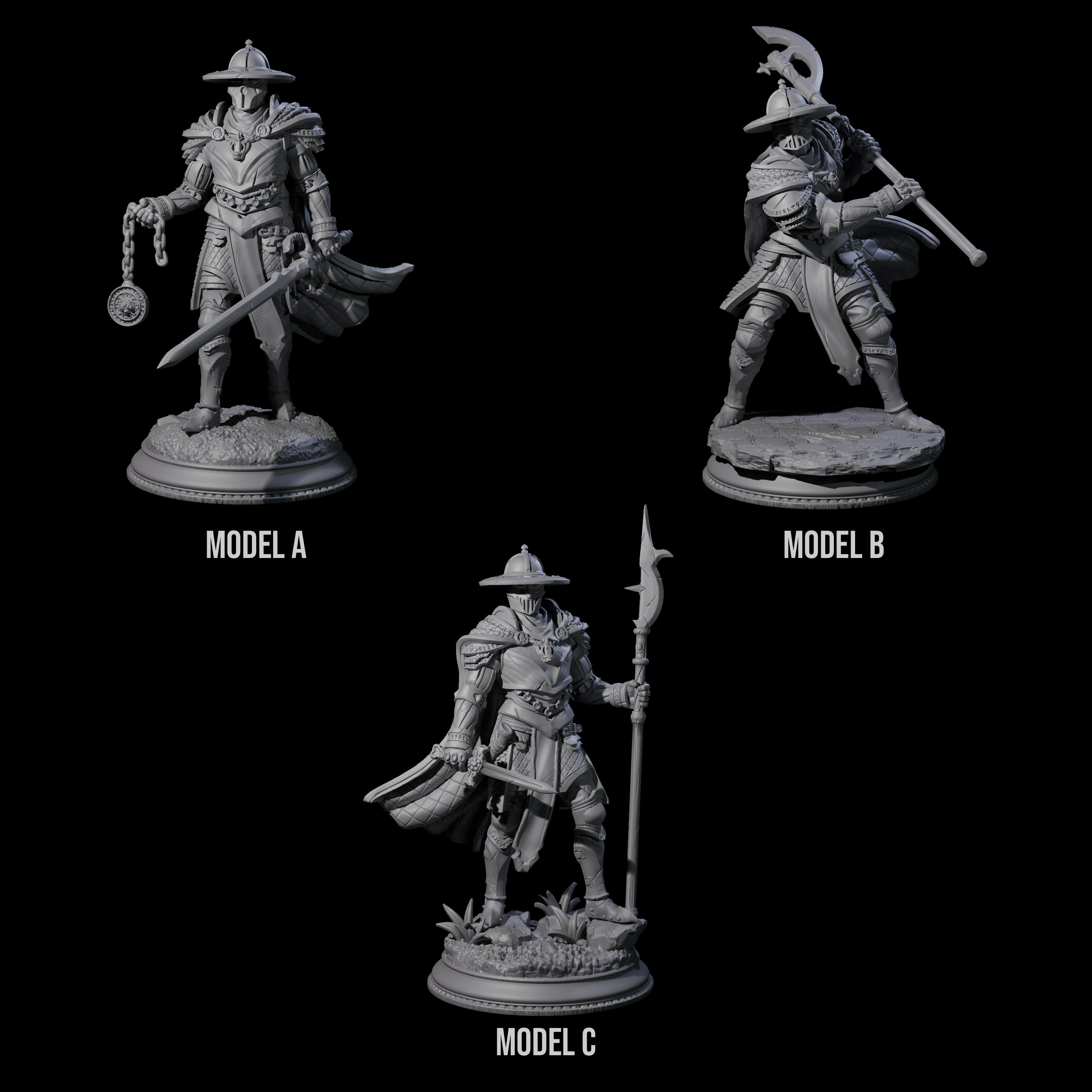 Three Inquisitor Knights Miniature for Dungeons and Dragons, Pathfinder or other TTRPGs