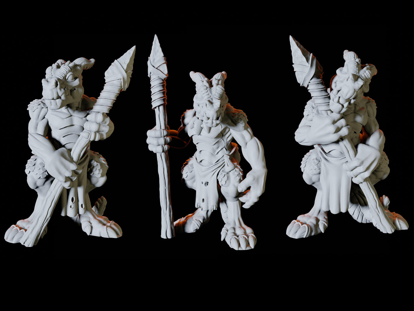 Three Kobold Spearmen Miniature for Dungeons and Dragons, Pathfinder or other TTRPGs